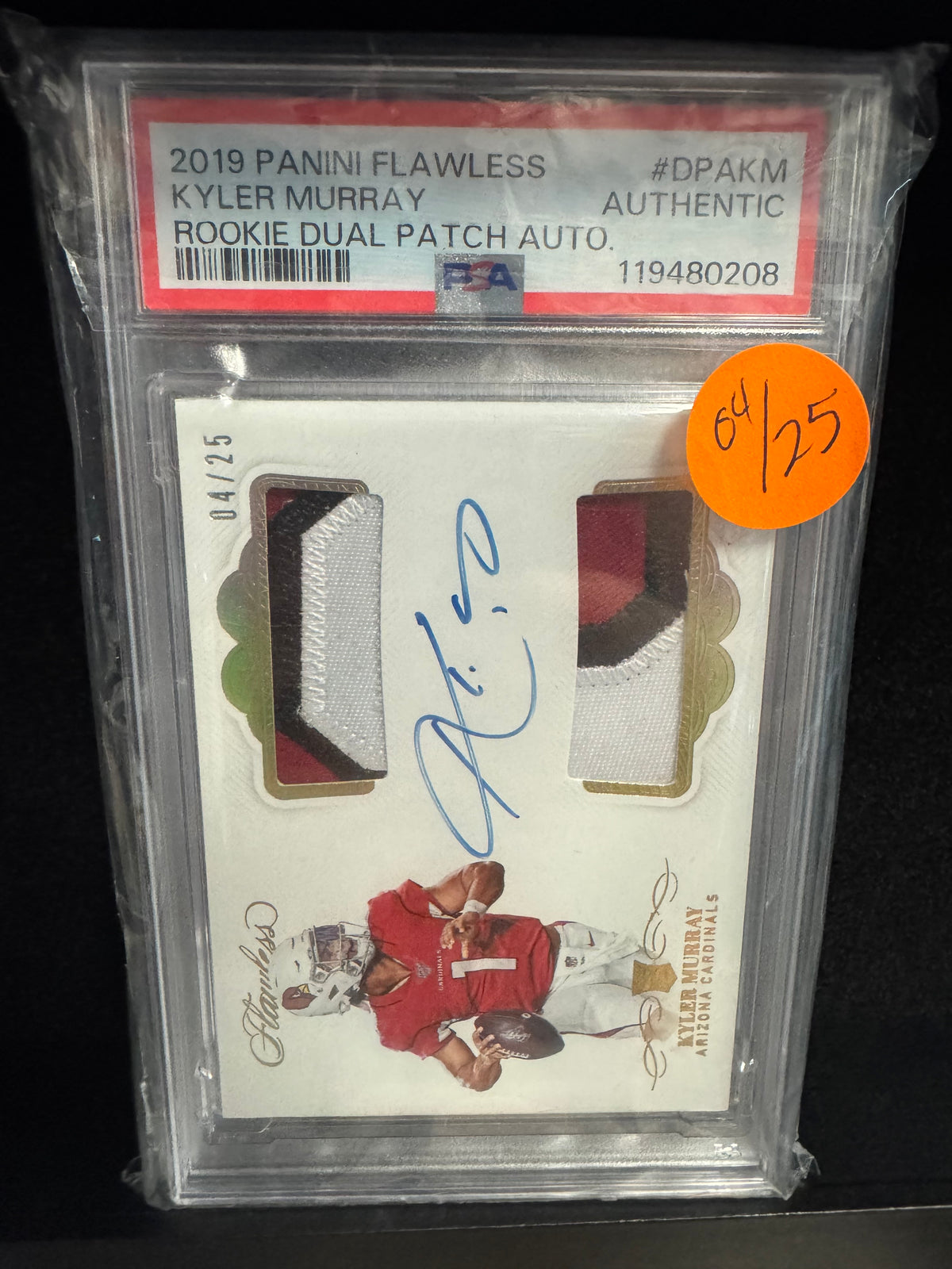 2019 Panini Flawless Kyler Murray Rookie Dual Patch Auto /25 PSA Authentic – Arizona Cardinals
