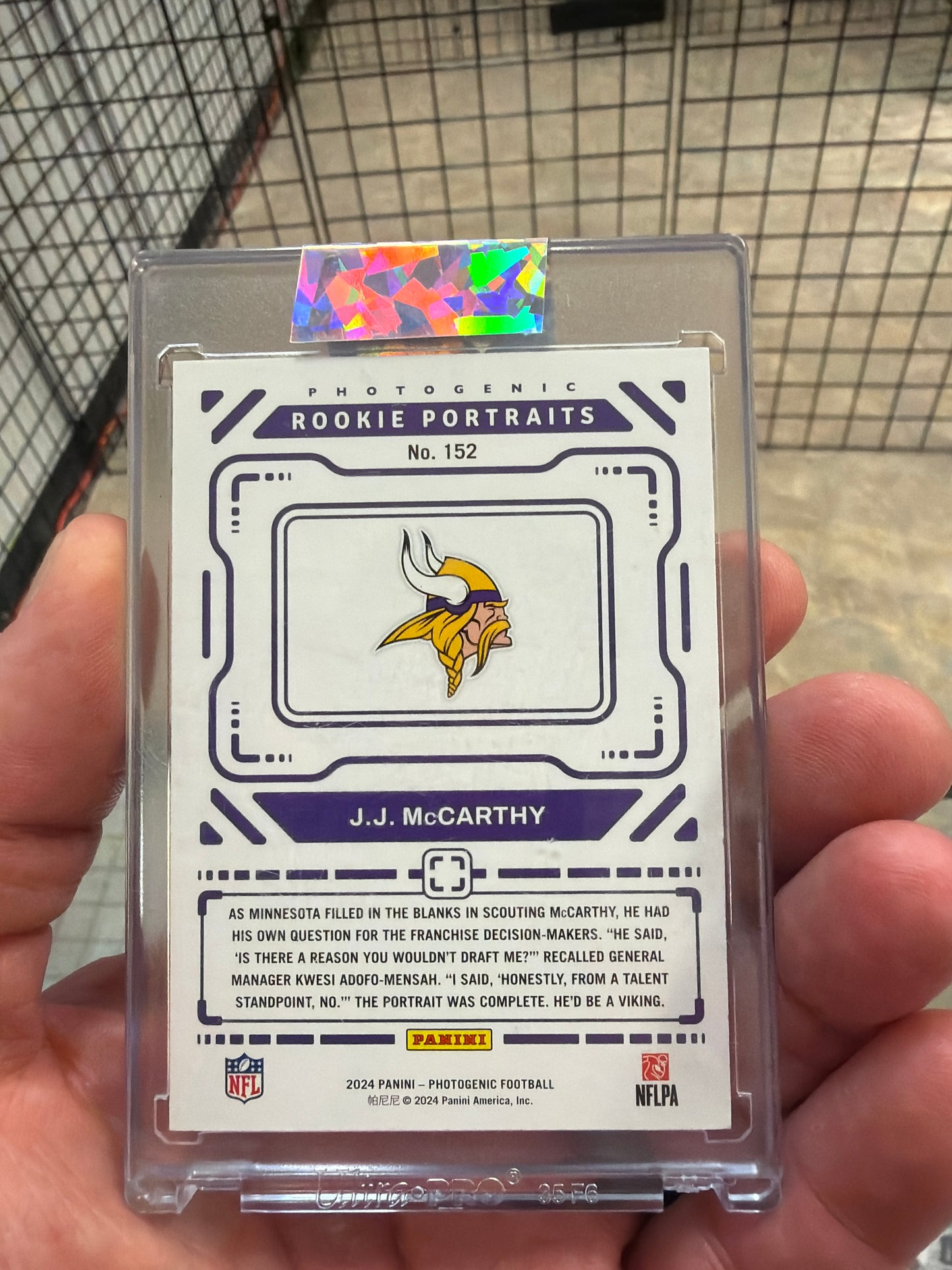 2024 Panini Photogenic J.J. McCarthy Rookie Portraits /15 Vikings RC #152 SSP