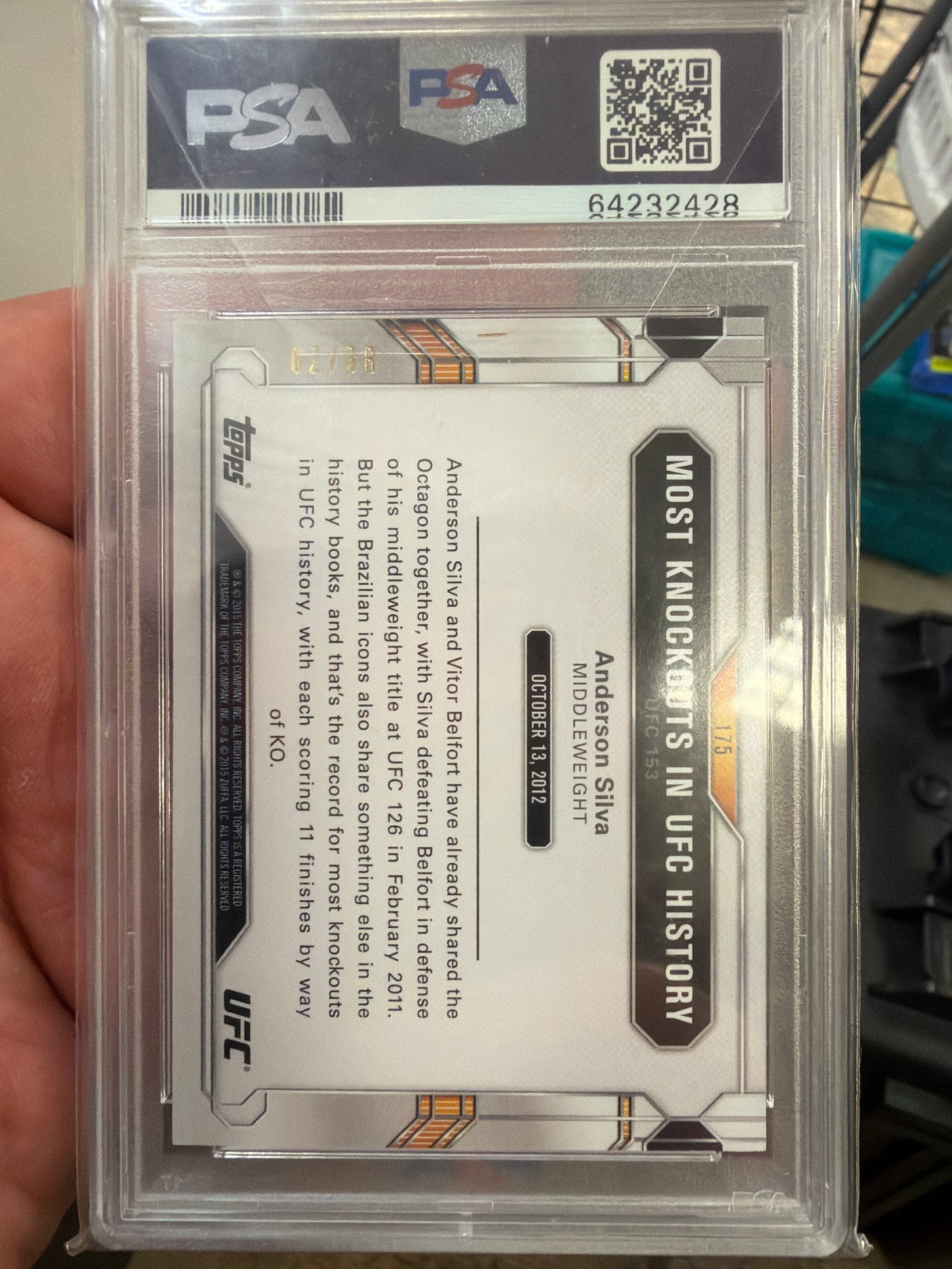 2015 Topps UFC Chronicles Gold #175 Anderson Silva /88 PSA 9 Mint