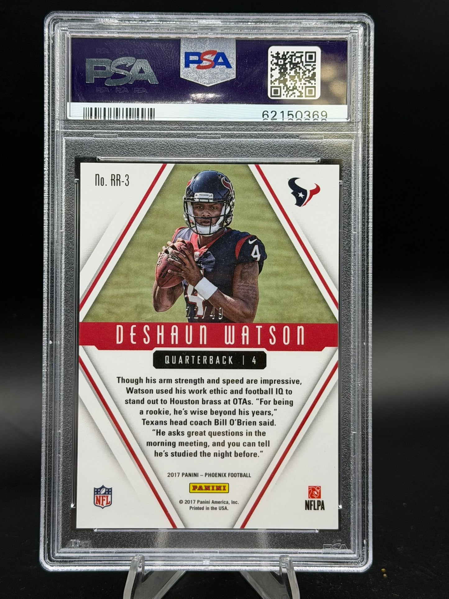 2017 Panini Phoenix Deshaun Watson Rookie Rising Orange /49 PSA 10 GEM MINT #RR-3