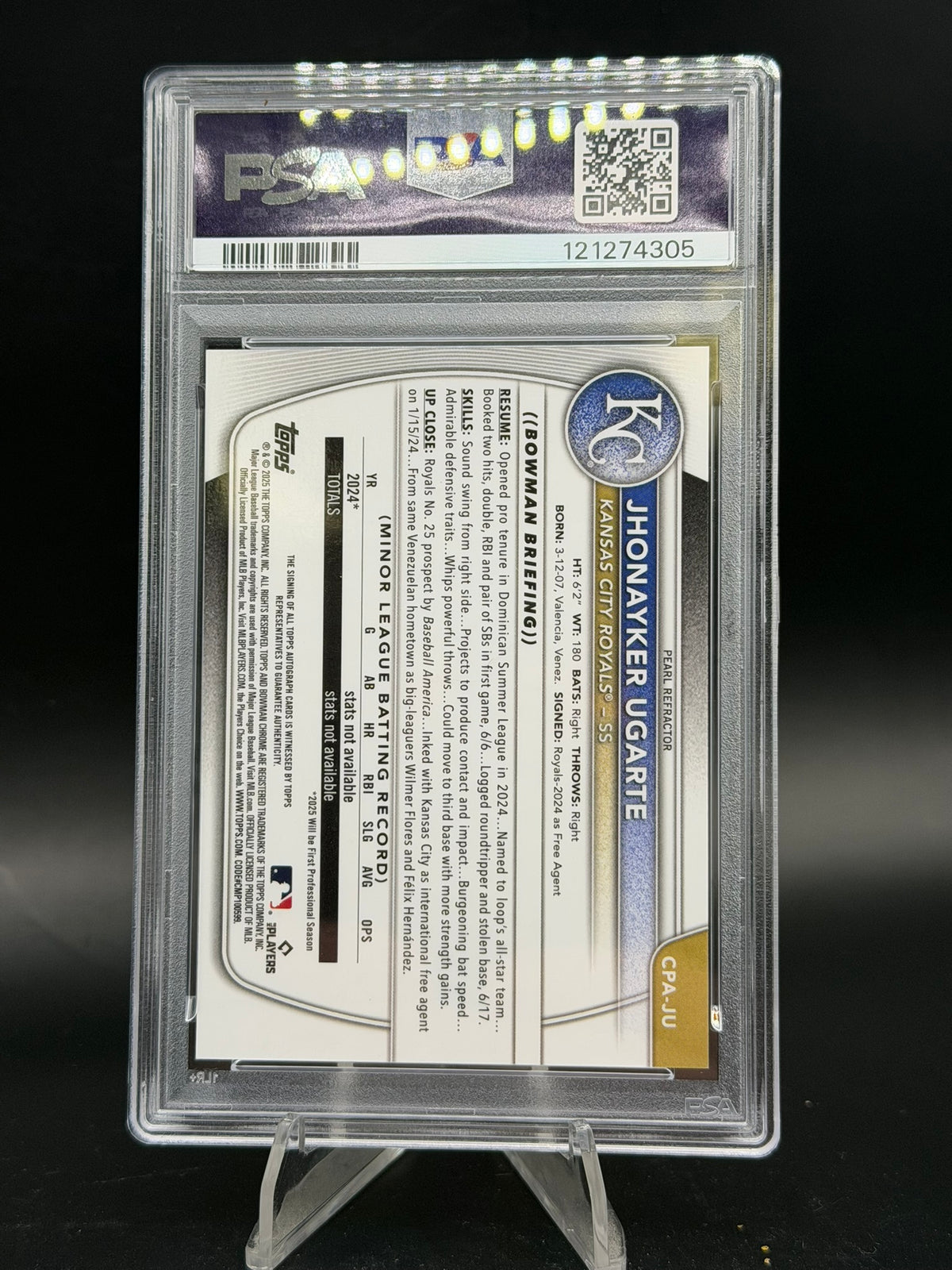 2025 Bowman Jhonayker Ugarte 1st Chrome Prospect Auto Pearl Refractor /10 PSA 10