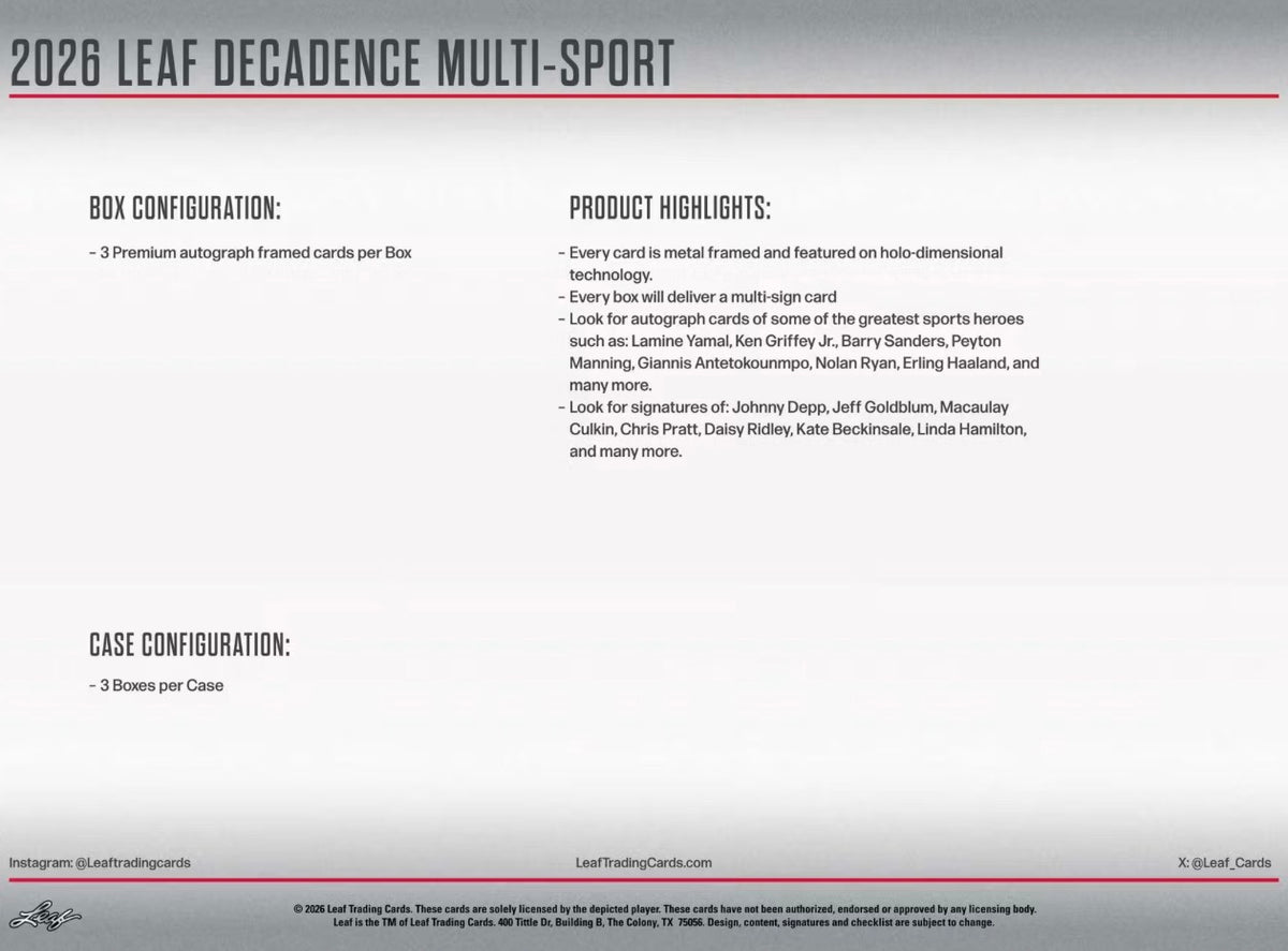 2026 Leaf Decadence Multisport Hobby Box