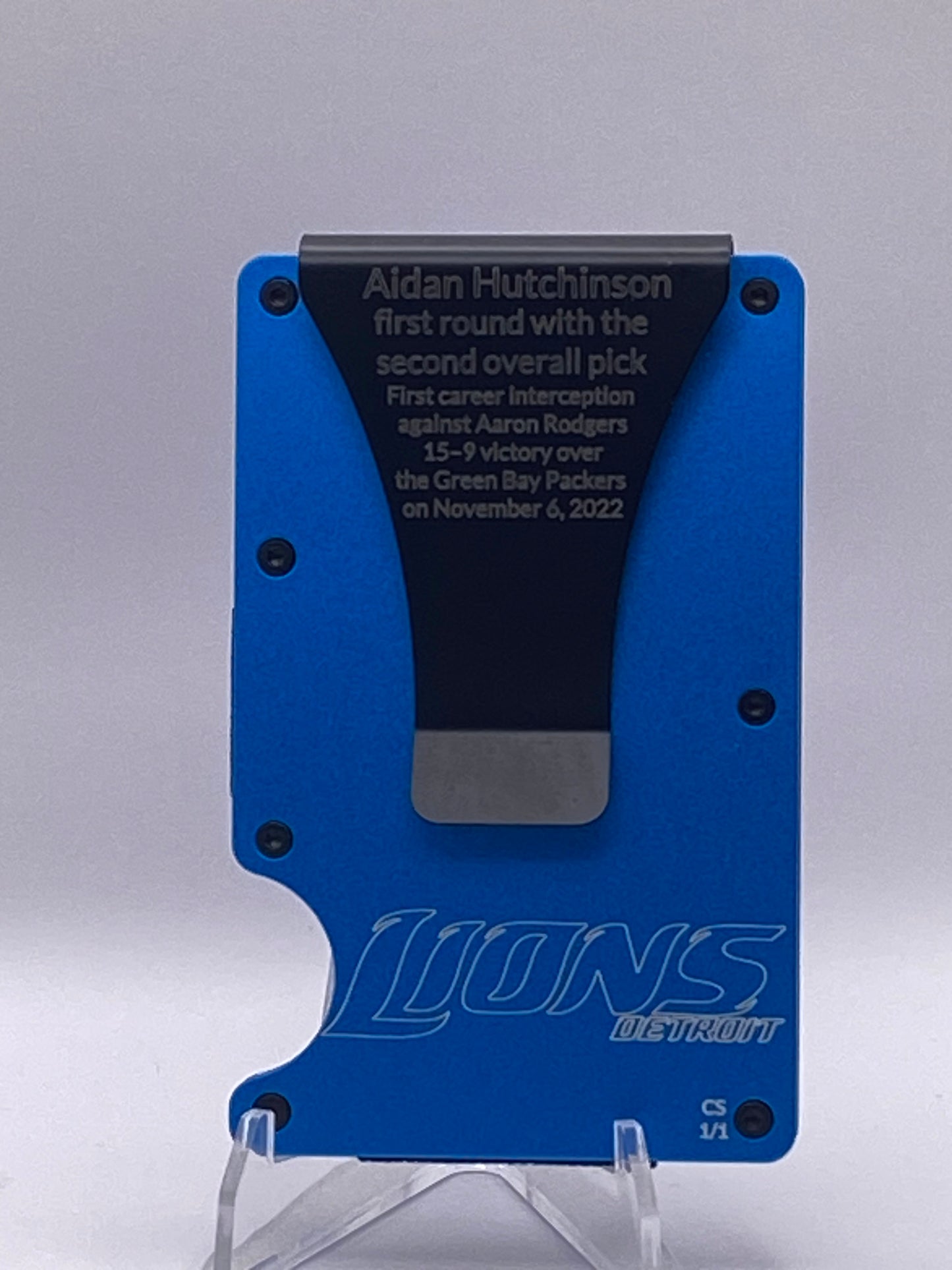 Detroit Lions Aidan Hutchinson RFID Wallet – 1/1 Custom Engraved Aluminum Money Clip