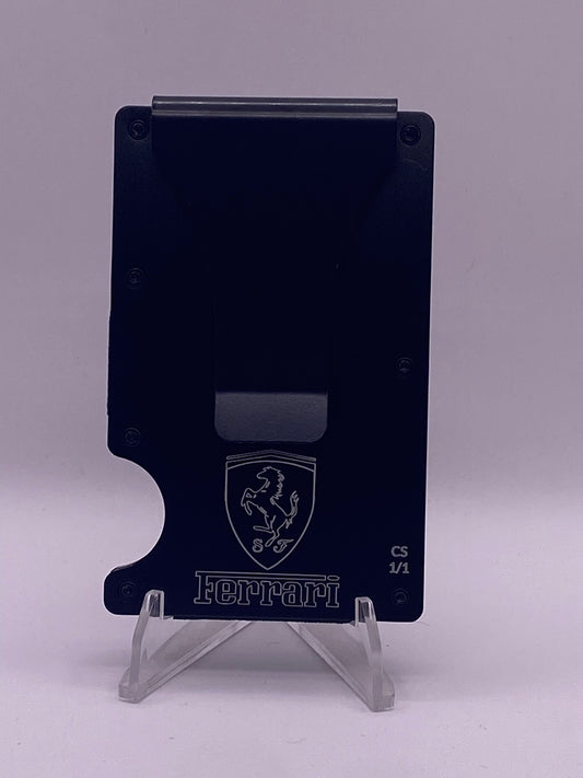 1/1 Ferrari-Inspired RFID Wallet – Charles Leclerc #16 Helmet Engraving (Black)