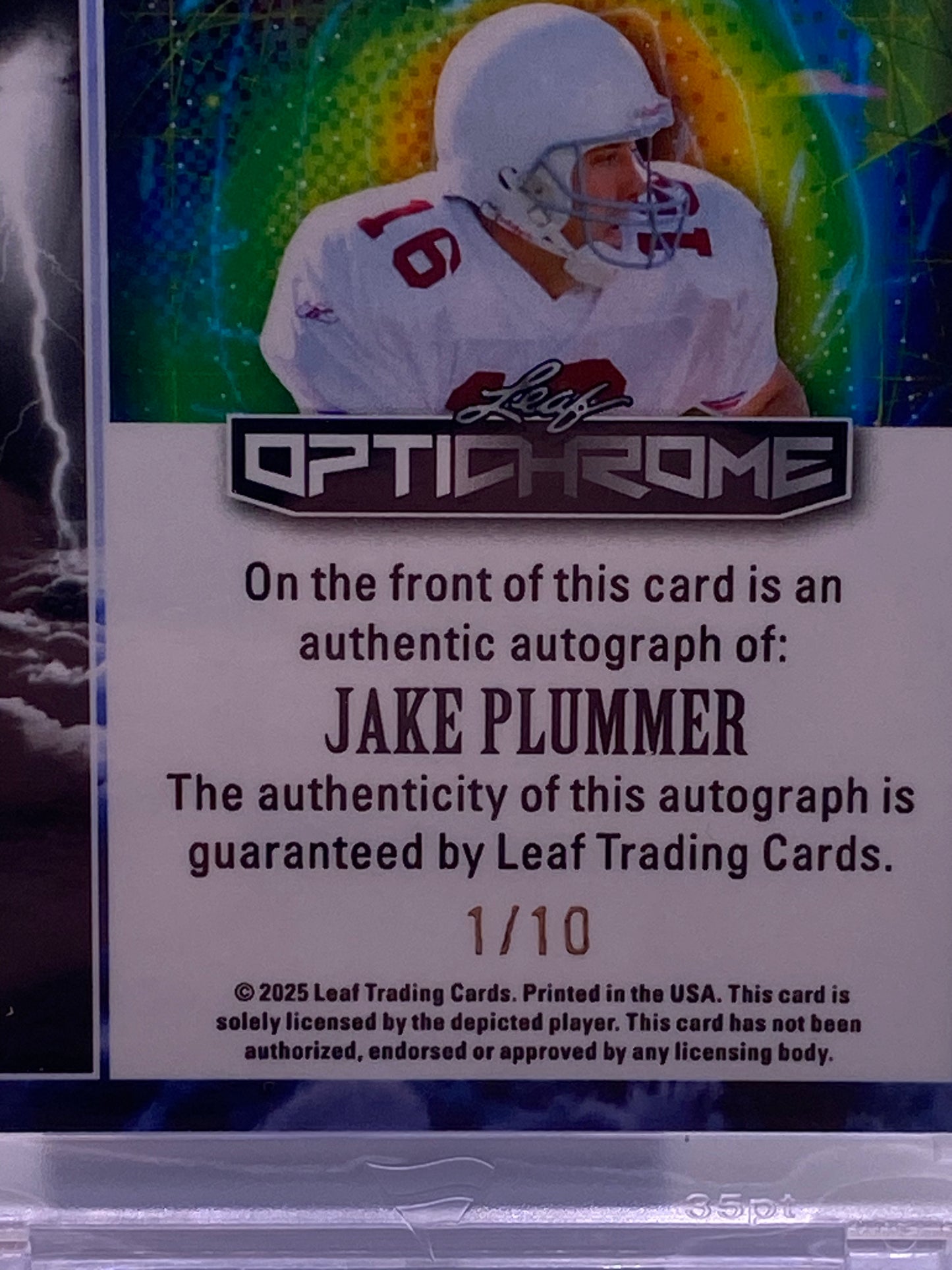 2025 Leaf Optichrome Tempest Jake Plummer Auto /10 (1/10) – Broncos Legend Signed Card (TA-JP1)