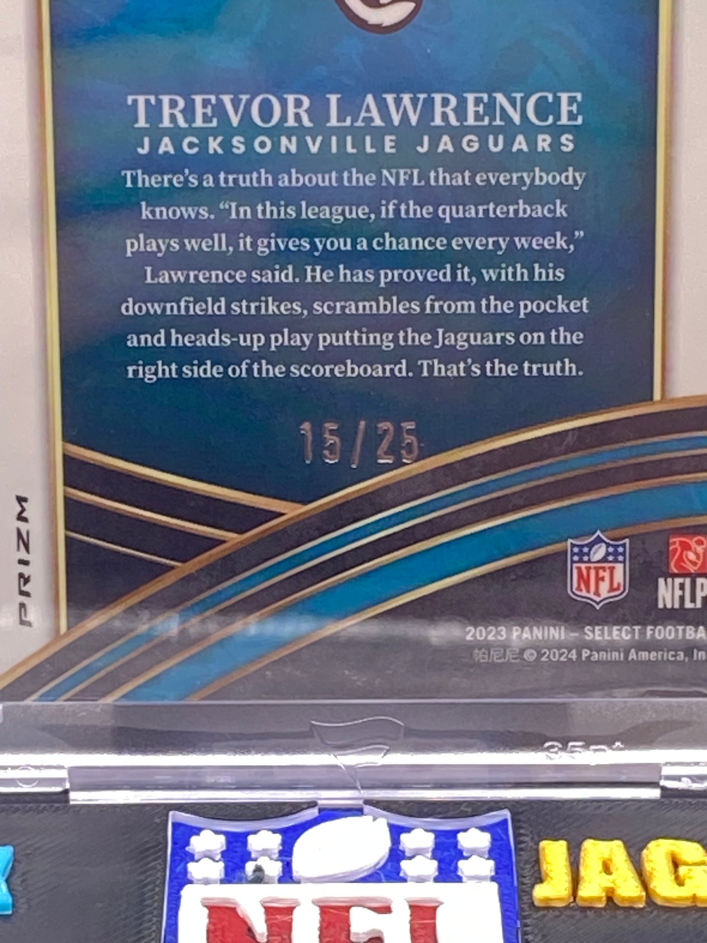 2023 Panini Select Trevor Lawrence Numbers Prizm SSP /25 (15/25) Jaguars Insert – NMB-TLA
