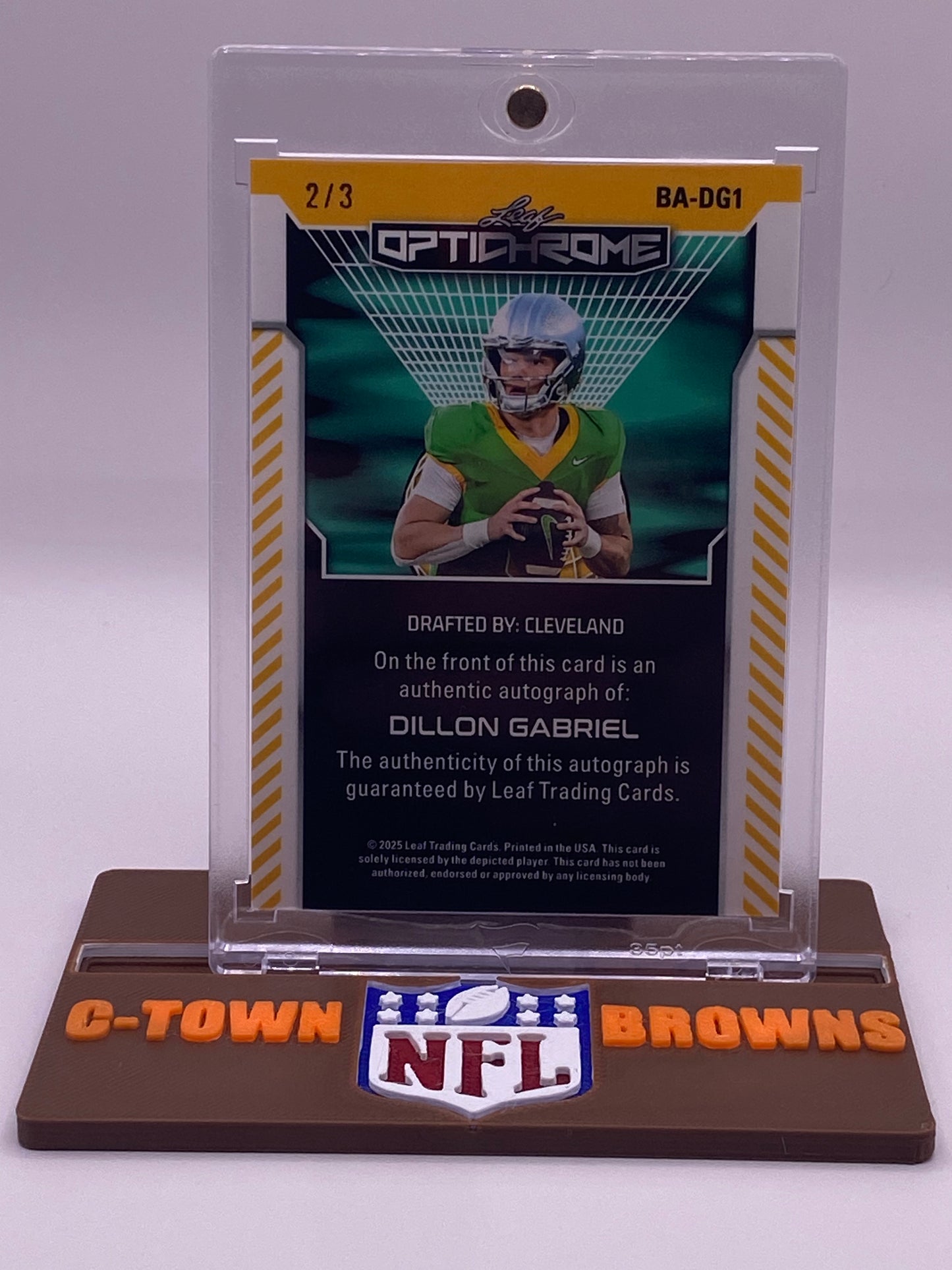 2025 Leaf OptiChrome Dillon Gabriel Auto #BA-DG1 – Blue Shimmer /3 (2/3) “Drafted by Cleveland”