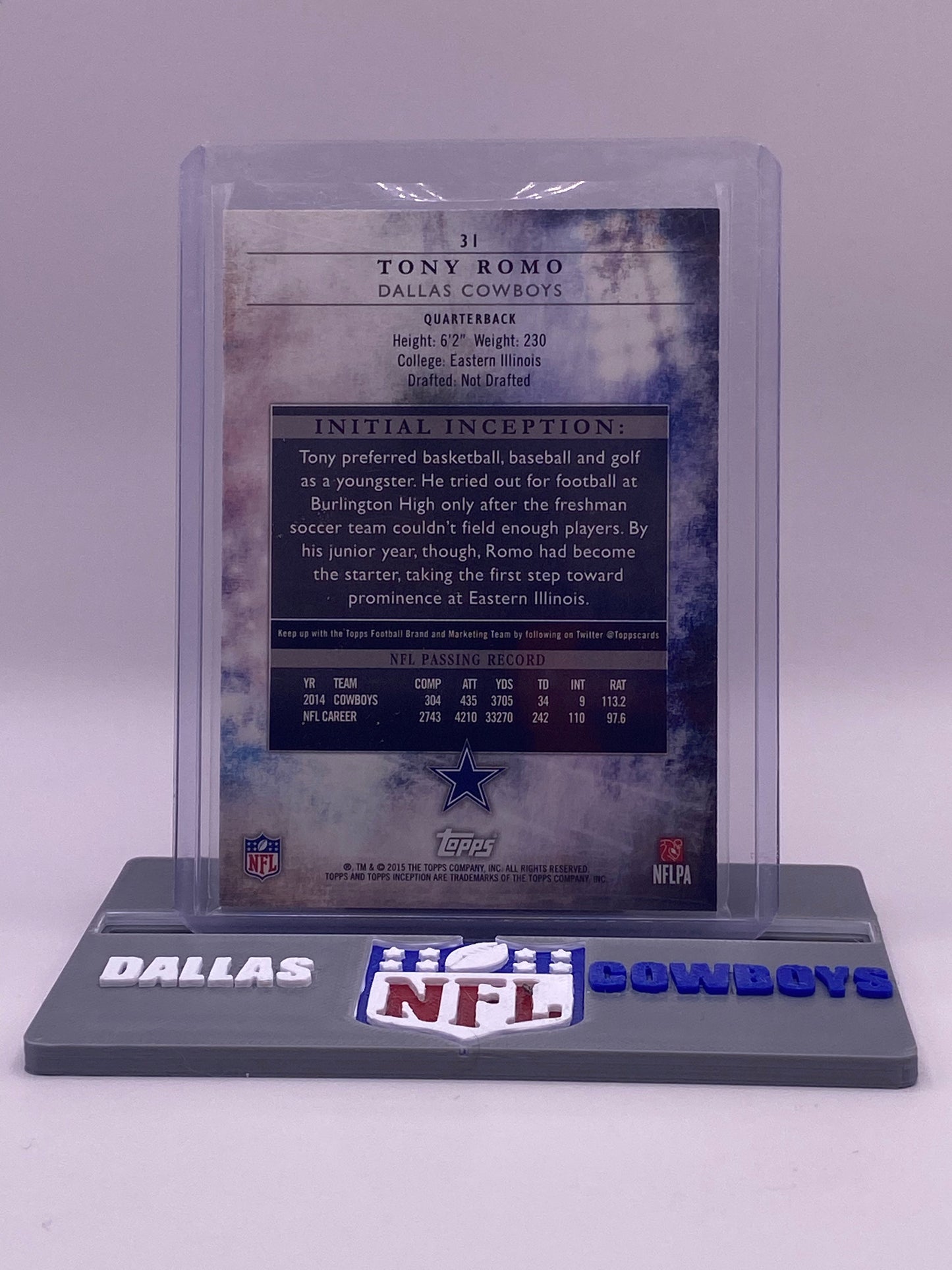 2015 Topps Inception Tony Romo #31 Serial #079/125 Cowboys Numbered