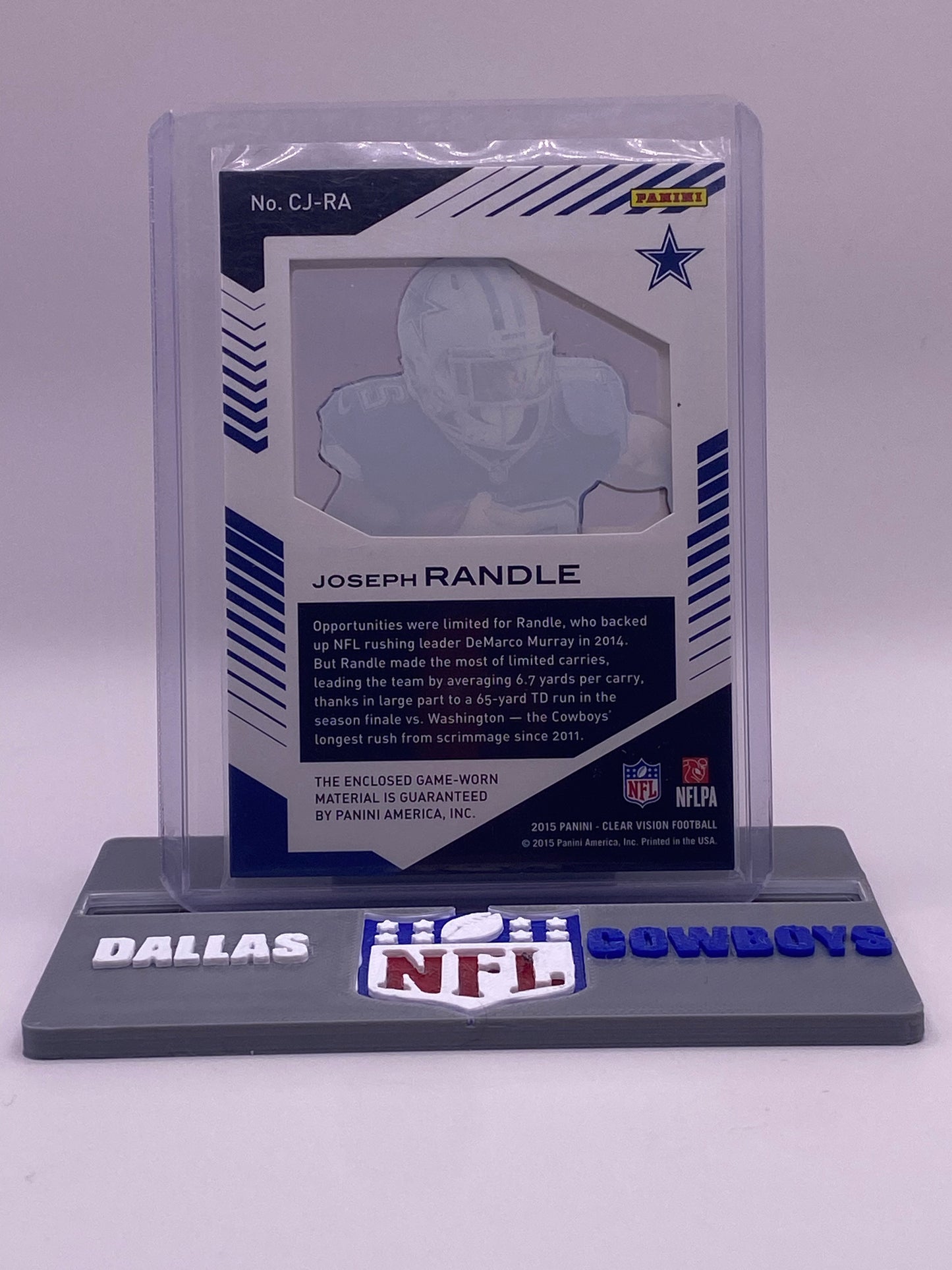 Joseph Randle 2015 Panini Clear Vision Jersey #CJ-RA – Serial #74/99 Dallas Cowboys + Stand
