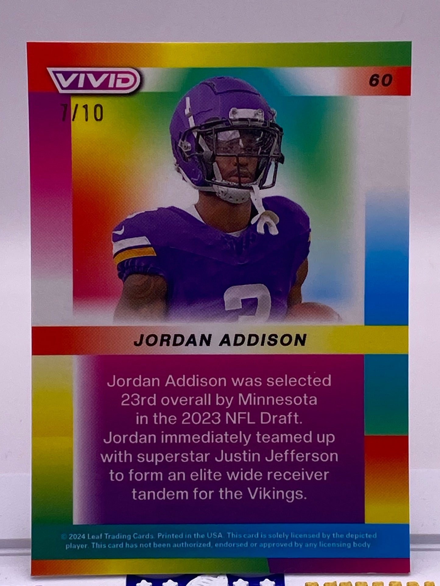 2024 Leaf Vivid Jordan Addison VIVID Cracked Ice 7/10 Vikings #60 SSP /10