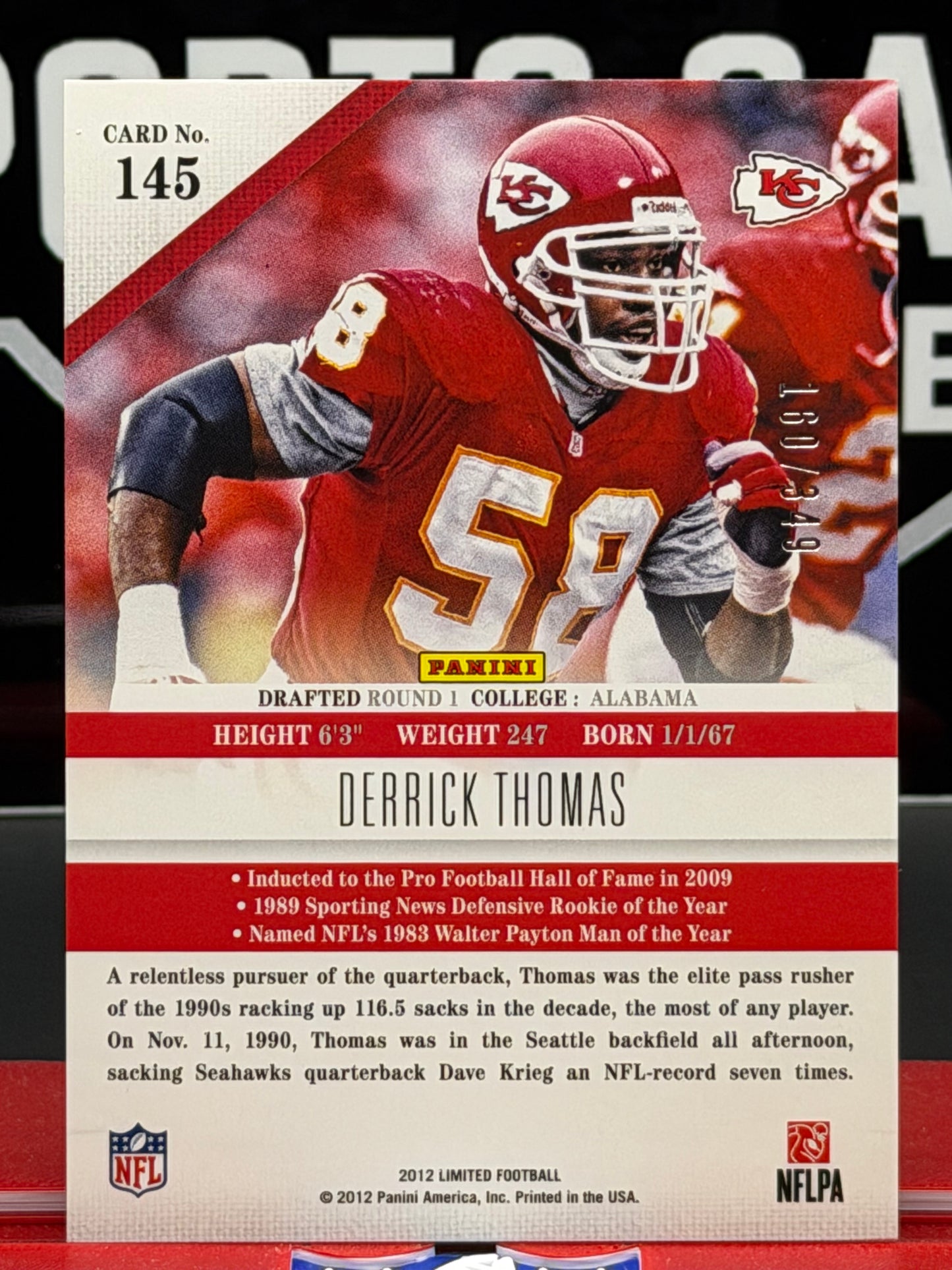 2012 Panini Limited Derrick Thomas #145 160/399 Kansas City Chiefs HOF LB