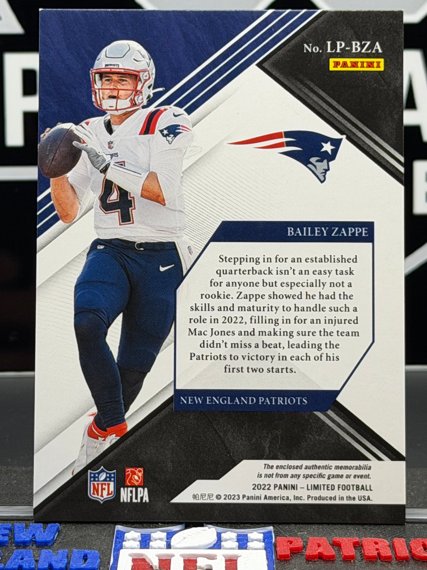 2022 Panini Limited Bailey Zappe RC Patch Unlimited Potential 07/10 #LP-BZA Pats