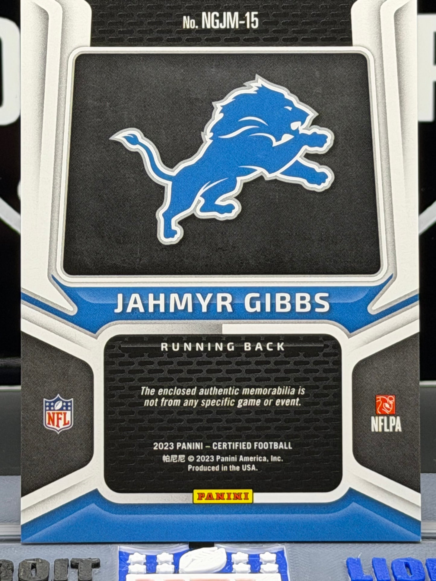 2023 Panini Certified Jahmyr Gibbs RC Jersey New Generation 064/299 Lions NGJM-15