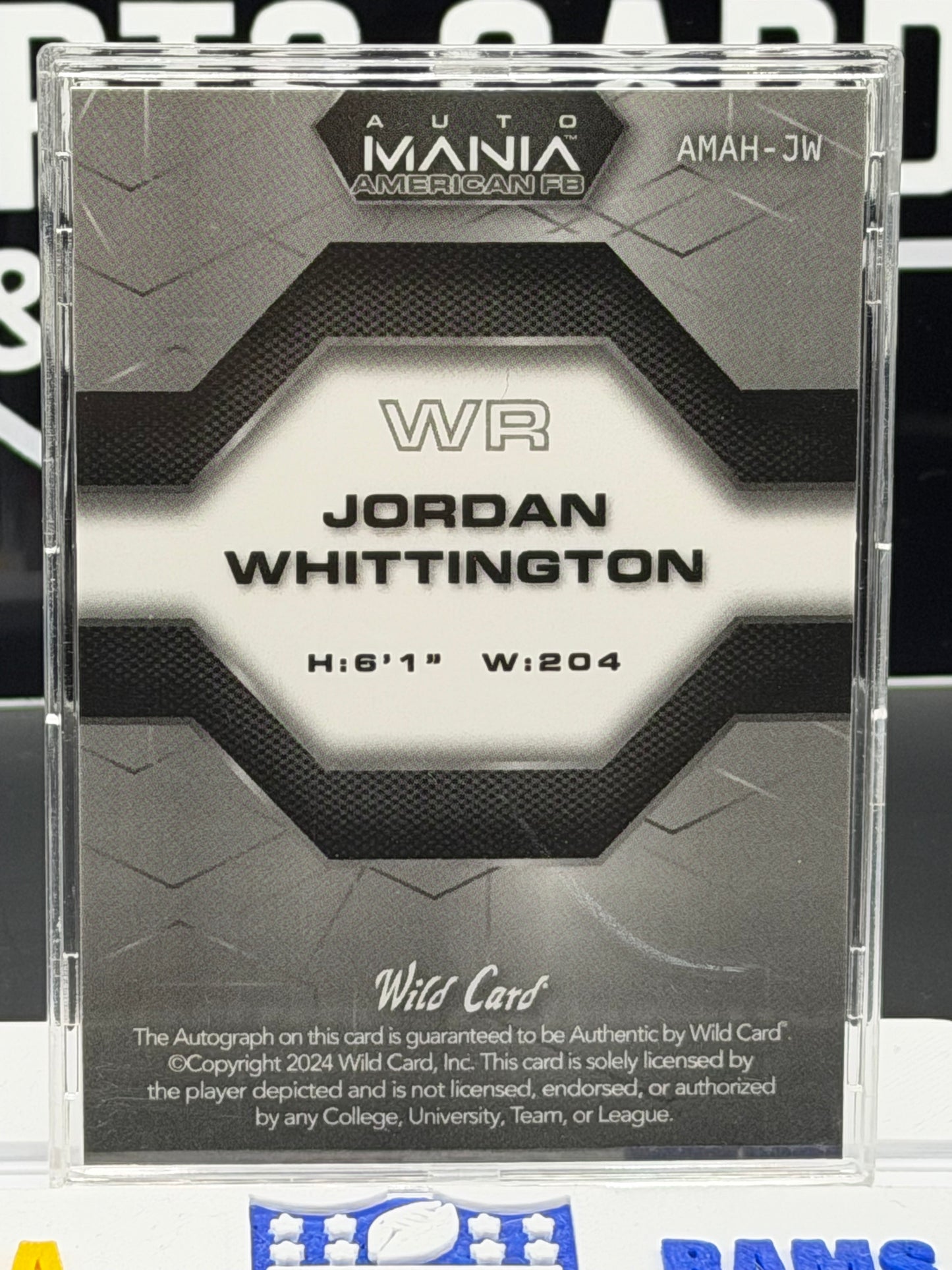 Jordan Whittington Rookie Auto 1/2 Wild Card Auto Mania American FB AMAH-JW