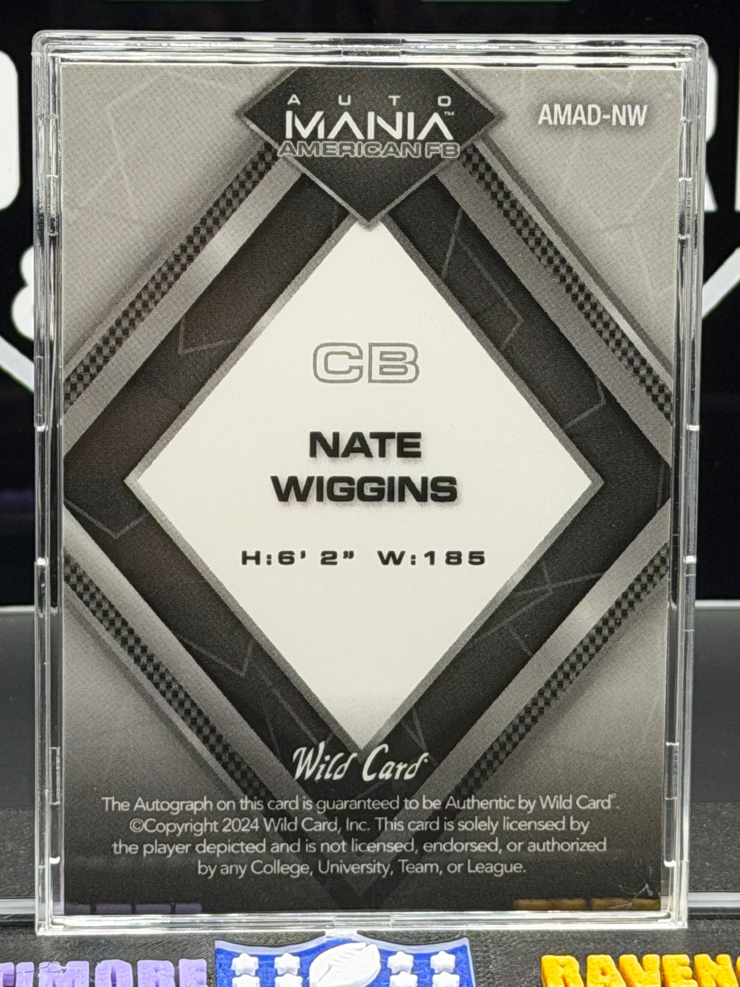 2024 Wild Card Auto Mania American FB Nate Wiggins RC Auto 14/25 Ravens/Clemson