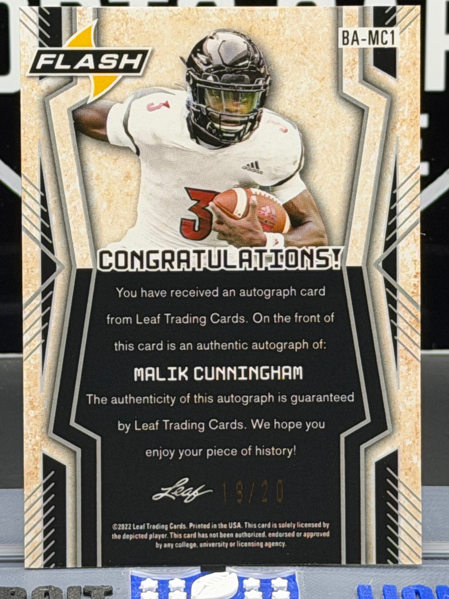 2022 Leaf Flash Malik Cunningham RC Auto 19/20 QB Louisville On-Card