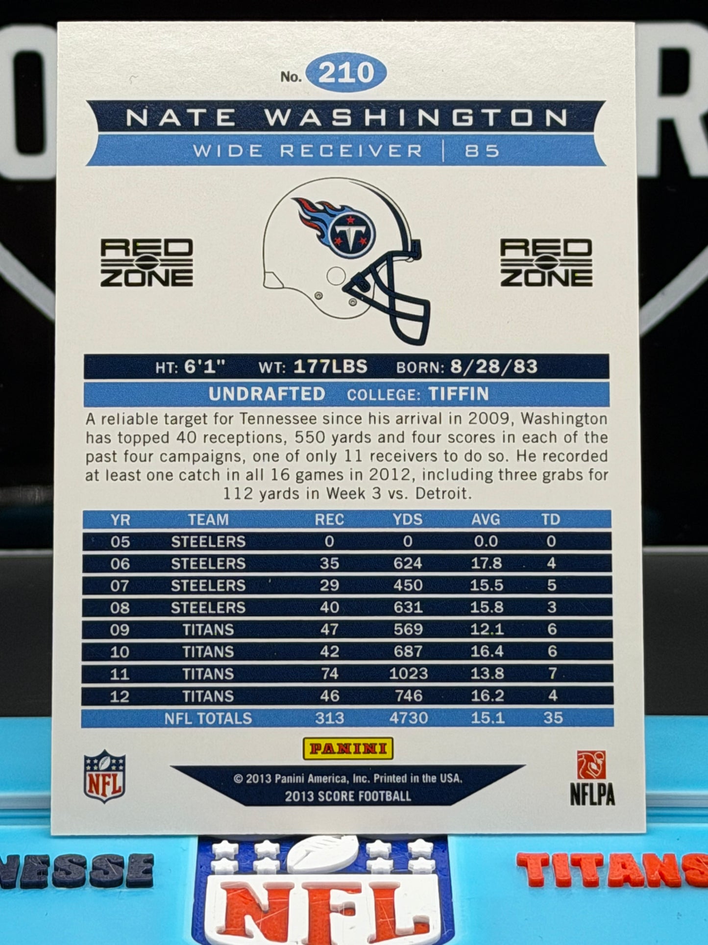 2013 Score Nate Washington Red Zone 02/30 Titans #210 Serial Numbered