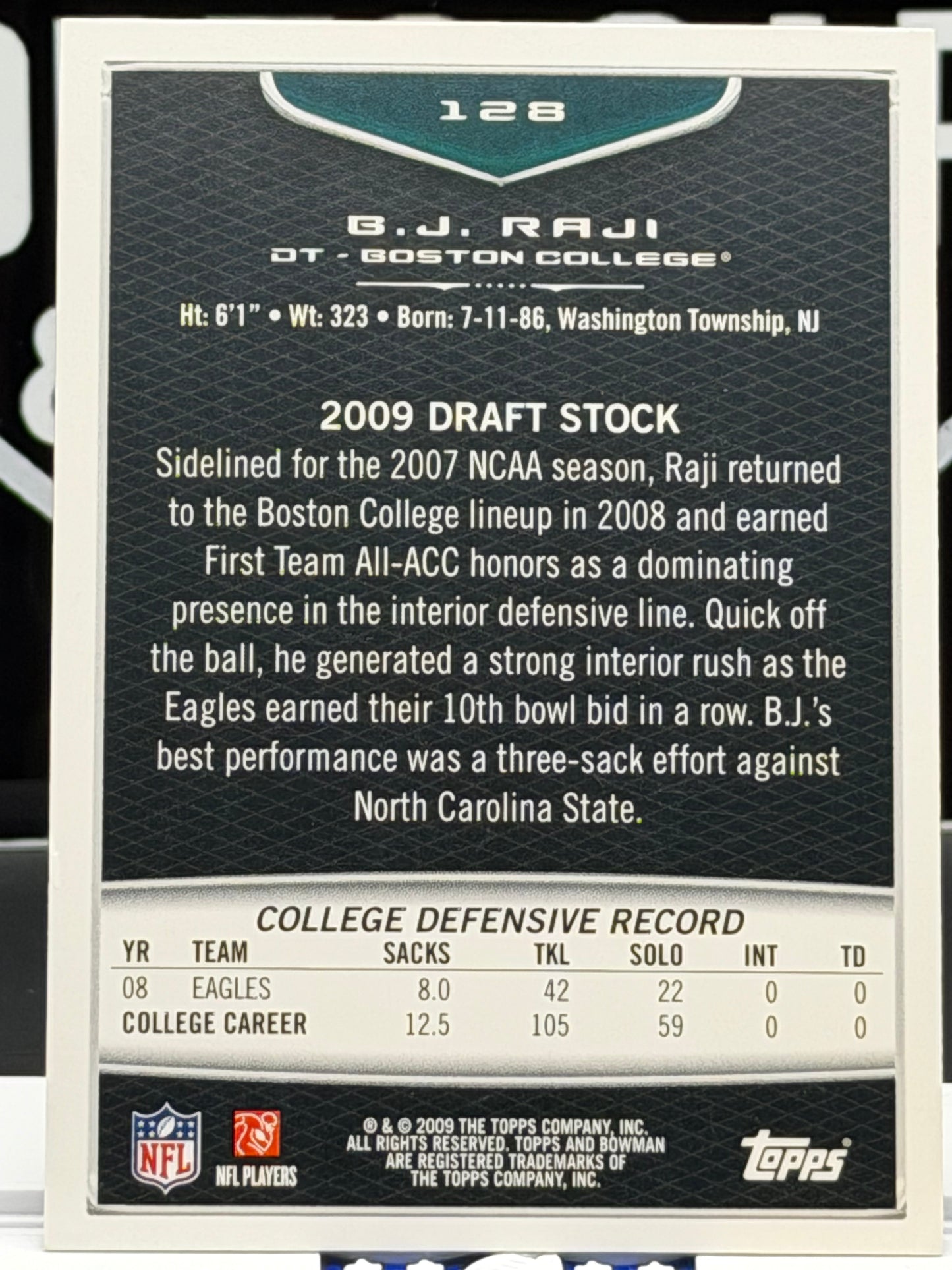 2009 Bowman Draft B.J. Raji Rookie RC #128 Boston College Green Bay Packers