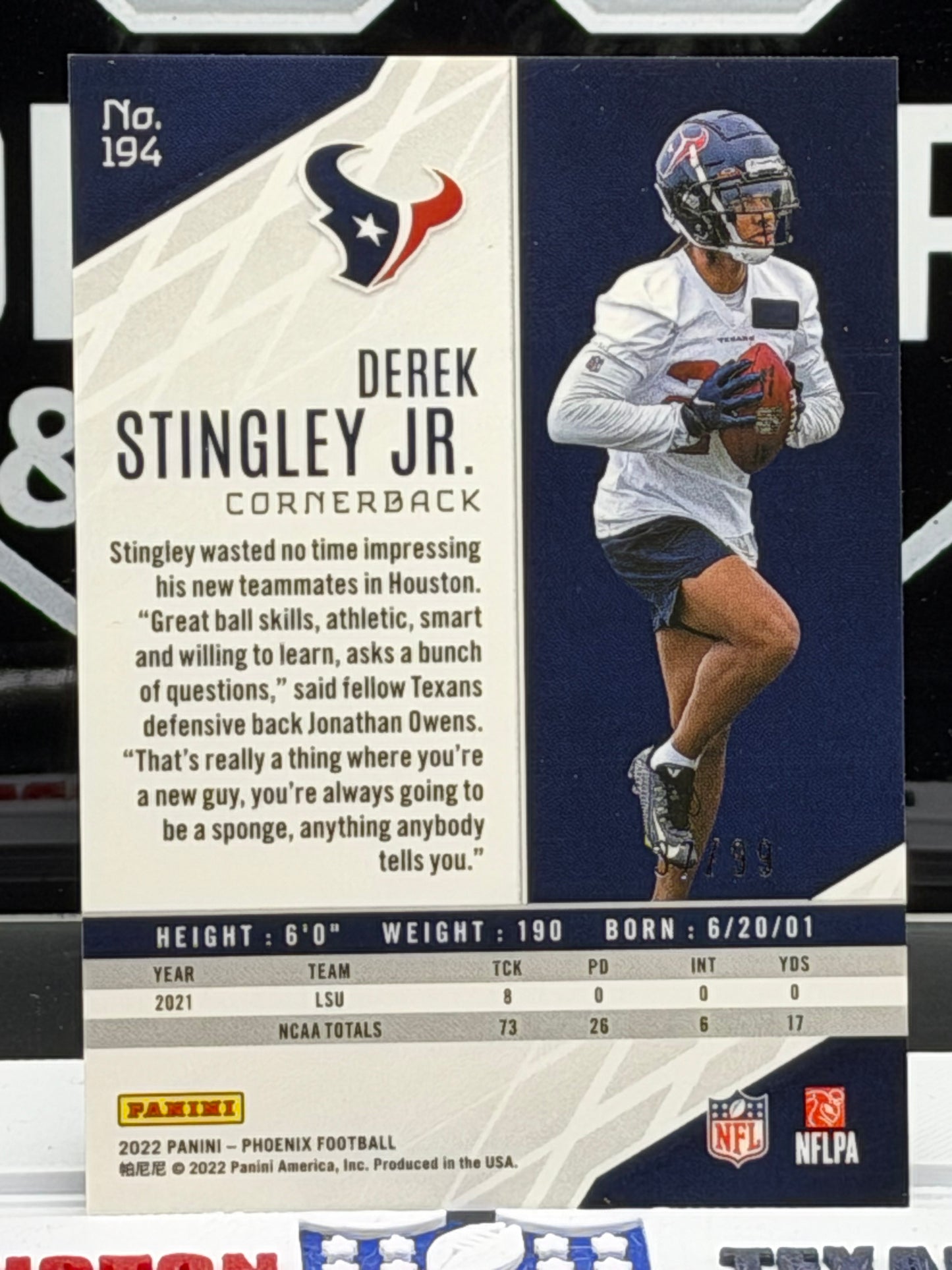 2022 Panini Phoenix Derek Stingley Jr RC Purple /99 Texans #194