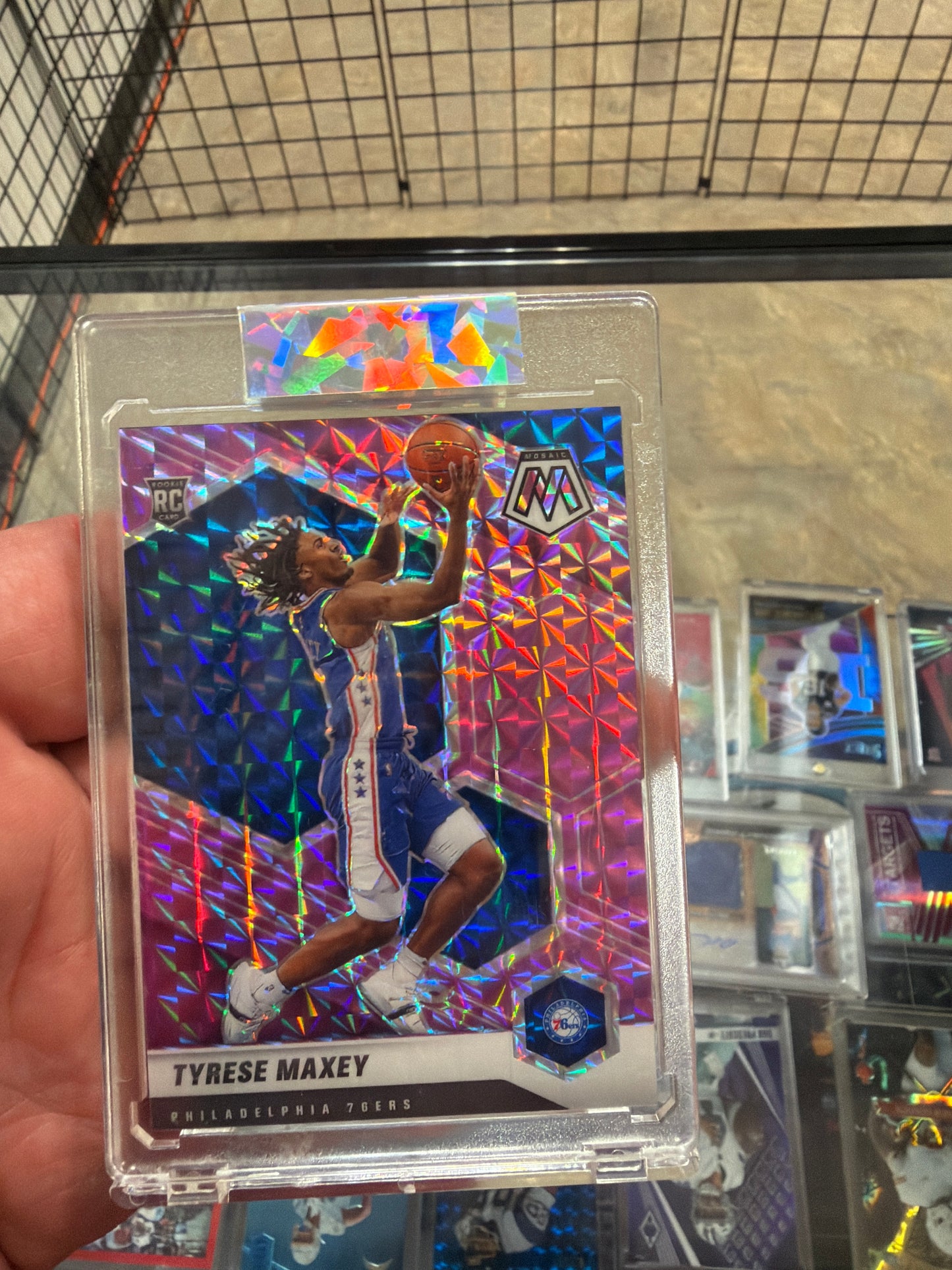 2020-21 Mosaic Tyrese Maxey RC Pink Camo /49 #203 76ers Rookie SP