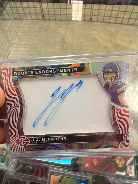 2024 Panini Illusions J.J. McCarthy Rookie Endorsements Auto /99 Vikings RC #RE-JJM