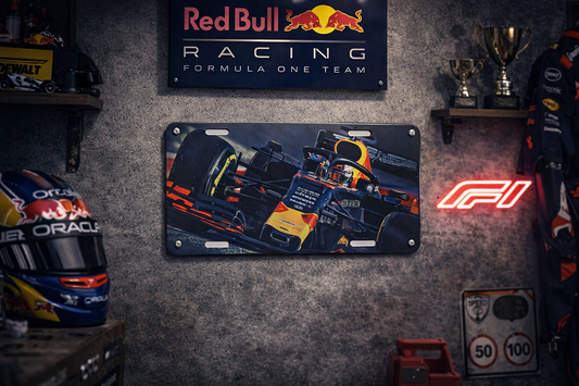 Red Bull F1 Metal License Plate Sign – Formula 1 Racing Wall Decor – Garage / Man Cave / Game Room