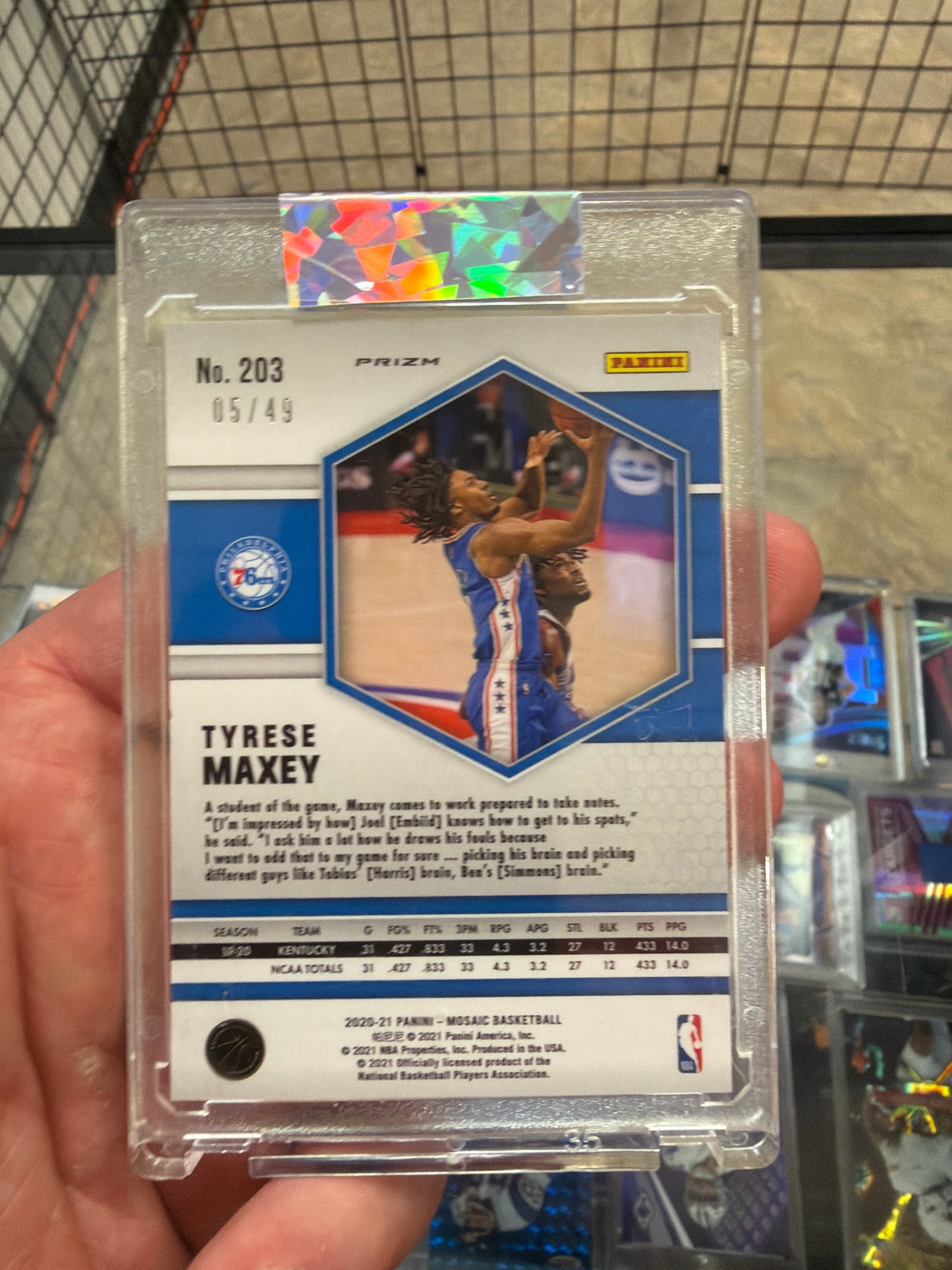 2020-21 Mosaic Tyrese Maxey RC Pink Camo /49 #203 76ers Rookie SP