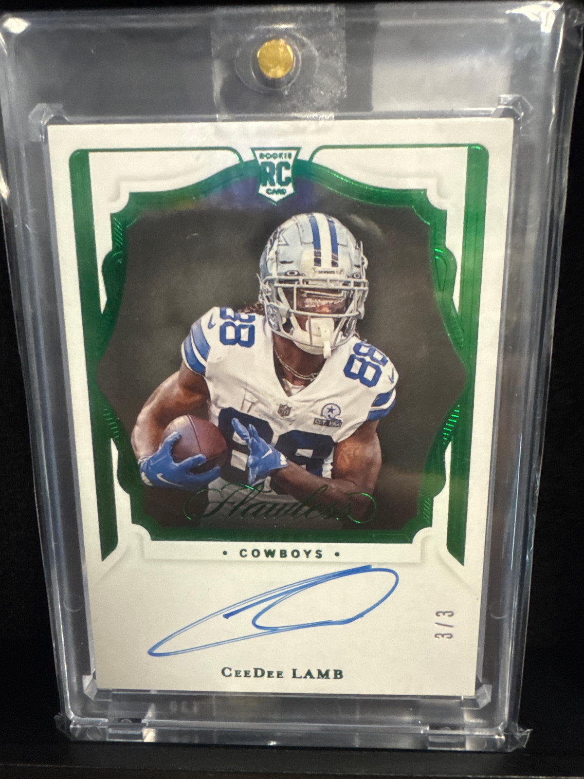 2020 Panini Flawless CeeDee Lamb Rookie Autographs Emerald /3 RC – Dallas Cowboys