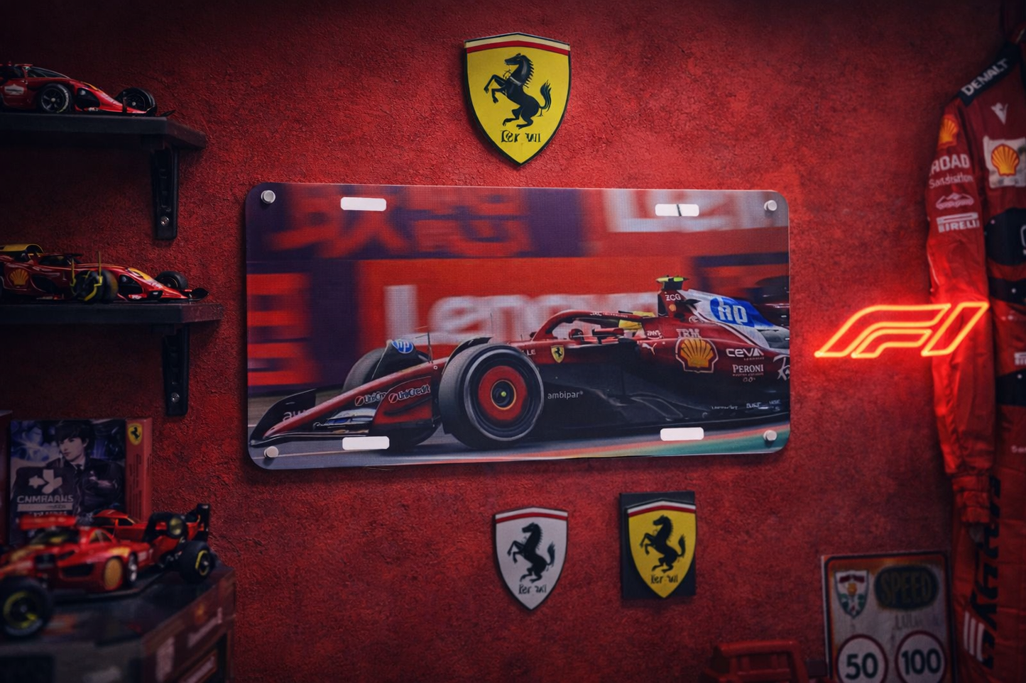 Ferrari F1 Metal License Plate Sign – Formula 1 Racing Wall Decor – Garage / Man Cave / Game Room