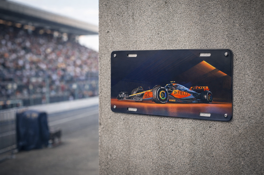 F1 Inspired License Plate Wall Art – McLaren Style Livery – Motorsport Collector Display