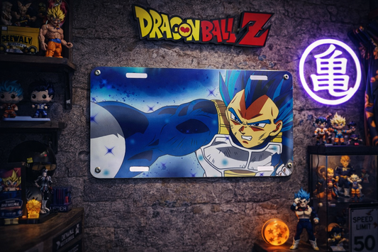 Vegeta Dragon Ball Z Metal License Plate Sign – Super Saiyan Blue Anime Wall Decor – Game Room / Man Cave