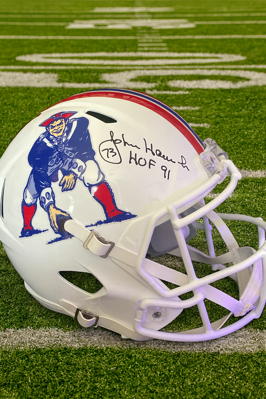John Hannah Signed Full-Size New England Patriots Helmet – HOF 1991 Autograph