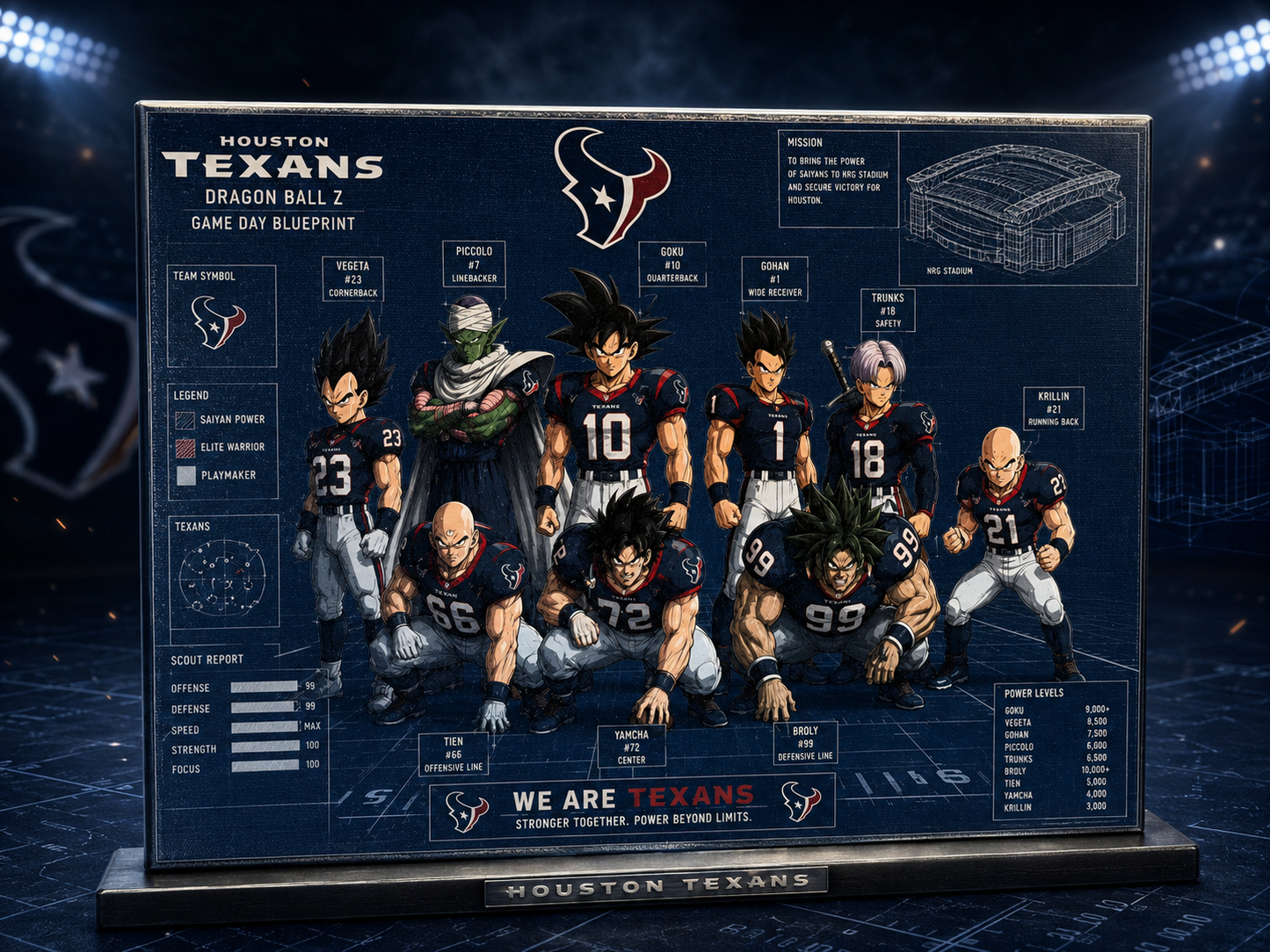 Dragon Ball Z Inspired Houston Football Blueprint Canvas – Anime Sports Wall Art for Fan Cave, Game Room & Collector Display