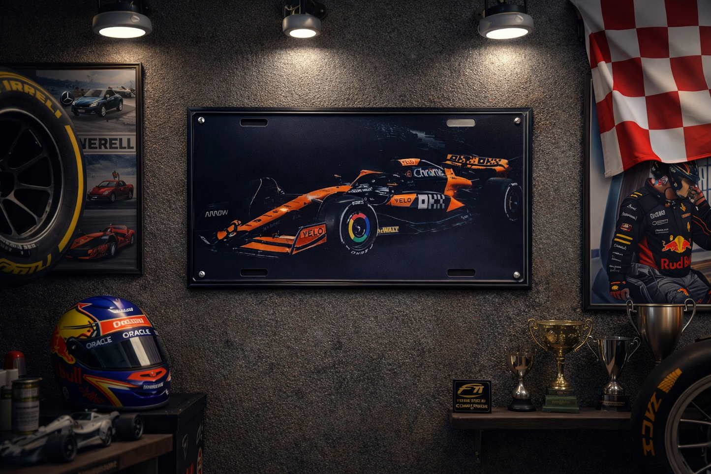 F1 World Champions License Plate – McLaren Style Orange Car – Lando Norris Fan Wall Art