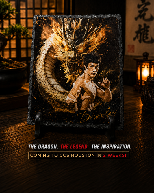 Martial Arts Dragon Black Slate Art Board – 11.8x7.9 Bruce Lee Inspired Display Plaque, Kung Fu Wall Decor & Serving Board
