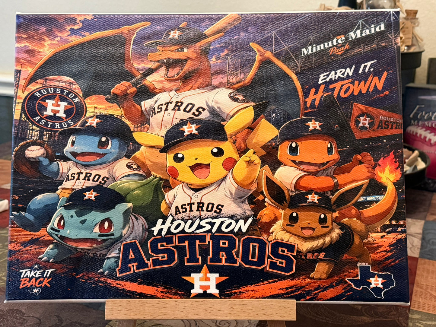 Houston Astros Inspired Pokémon Canvas Print – 12x16 Baseball Anime Wall Art for Fan Cave, Game Room & Collector Display