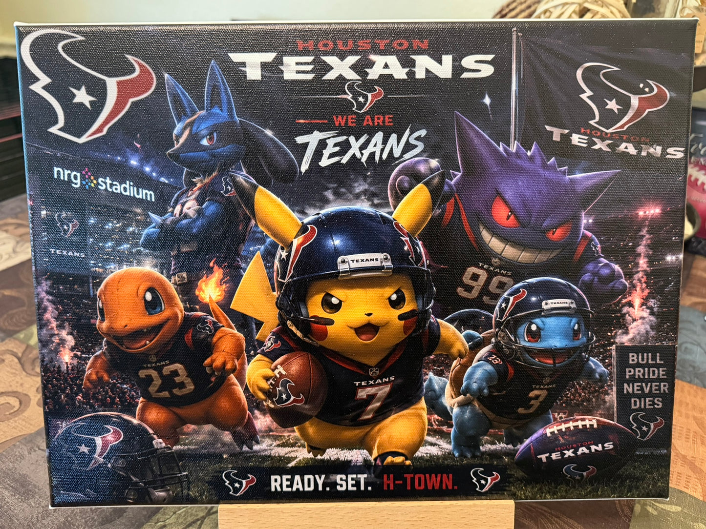 Houston Texans Inspired Pokémon Canvas Print – 12x16 Football Anime Wall Art for Game Room, Fan Cave & Collector Display