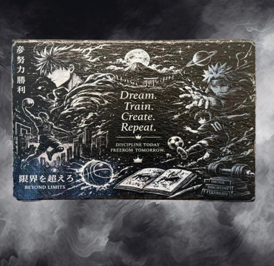 Black Slate Anime Motivation Serving Board – 11.8x7.9 Manga-Inspired Sports Art, Dream Train Create Repeat