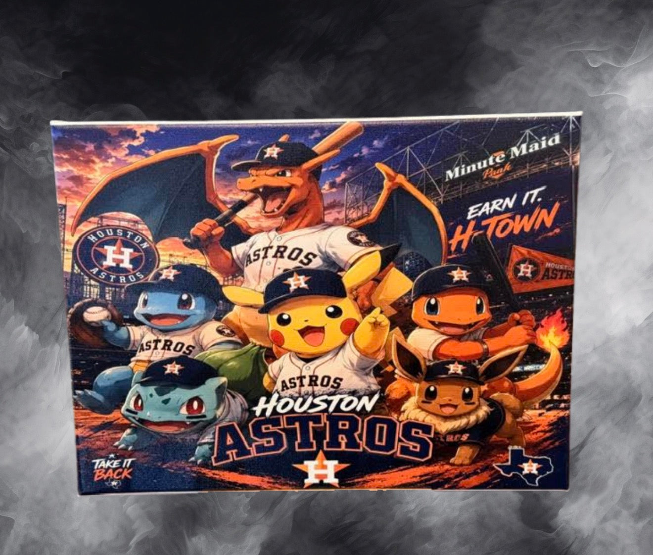 Houston Astros Inspired Pokémon Canvas Print – 12x16 Baseball Anime Wall Art for Fan Cave, Game Room & Collector Display