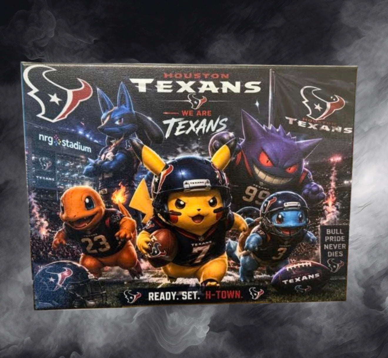 Houston Texans Inspired Pokémon Canvas Print – 12x16 Football Anime Wall Art for Game Room, Fan Cave & Collector Display
