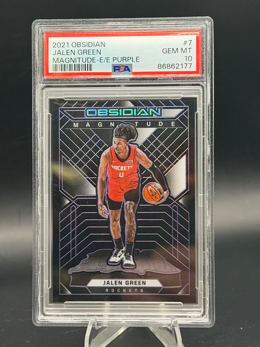2021-22 Panini Obsidian Jalen Green Magnitude Electric Etch Purple #7 07/75 RC PSA 10 GEM MINT
