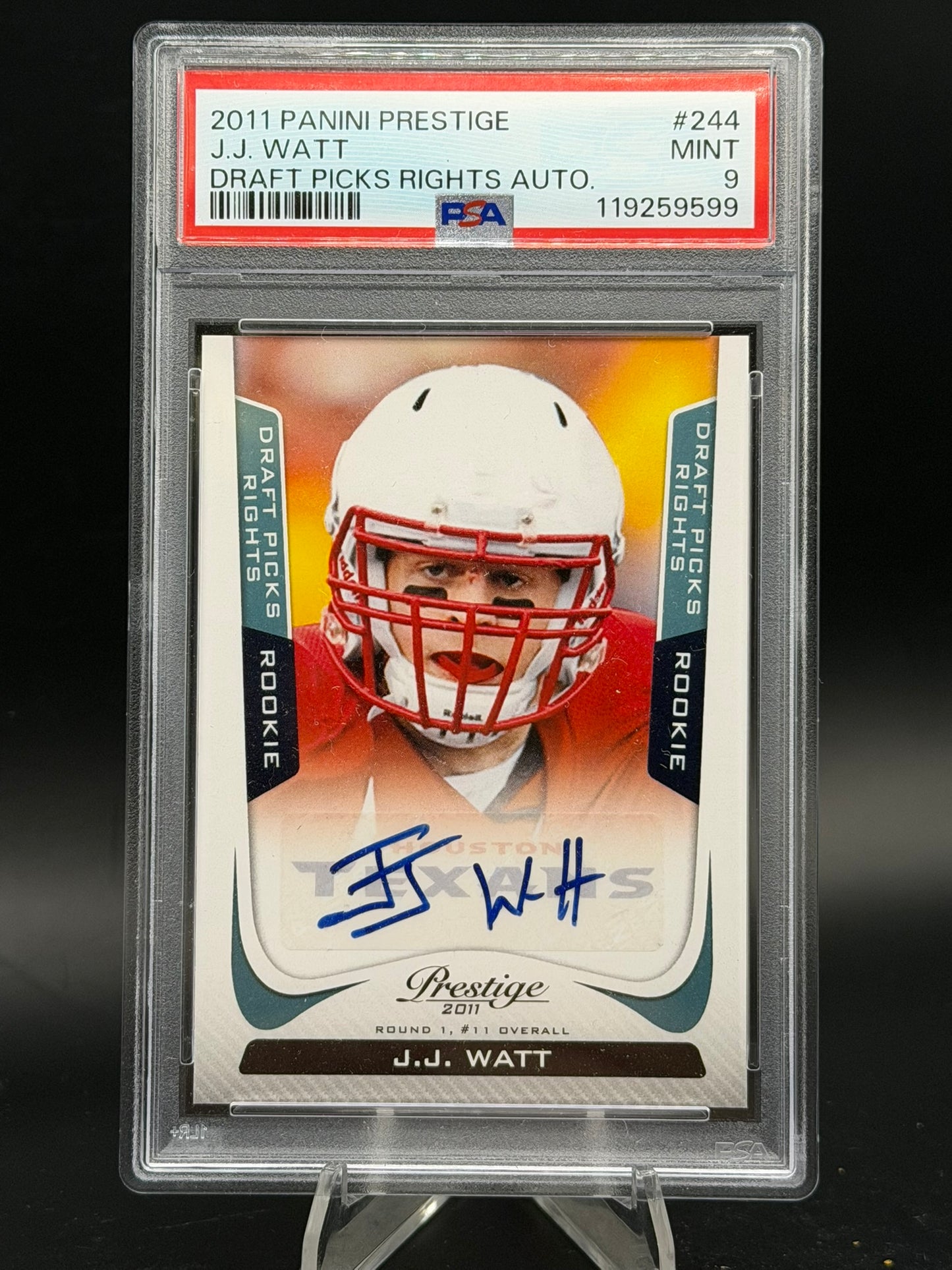 2011 Panini Prestige J.J. Watt Rookie Auto /699 Draft Picks Rights PSA 9 RC