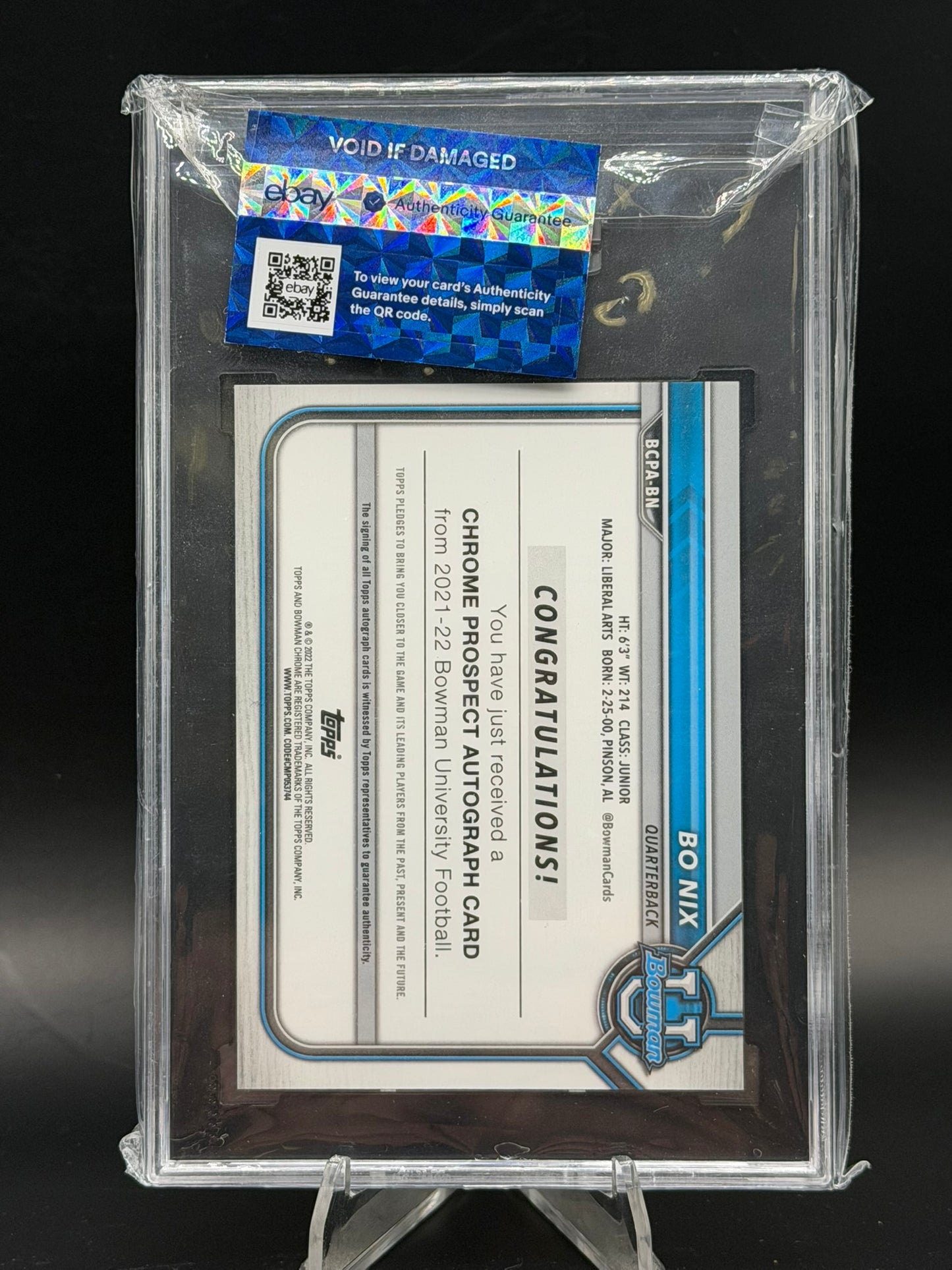 2021-22 Topps Bowman U Bo Nix 1st Chrome Prospect Auto Green Refractor /99 SGC 10