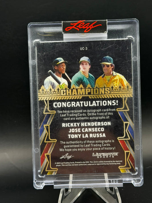 2024 Leaf Ultimate Sports Champions Rickey Henderson Jose Canseco Tony La Russa Triple Auto /12