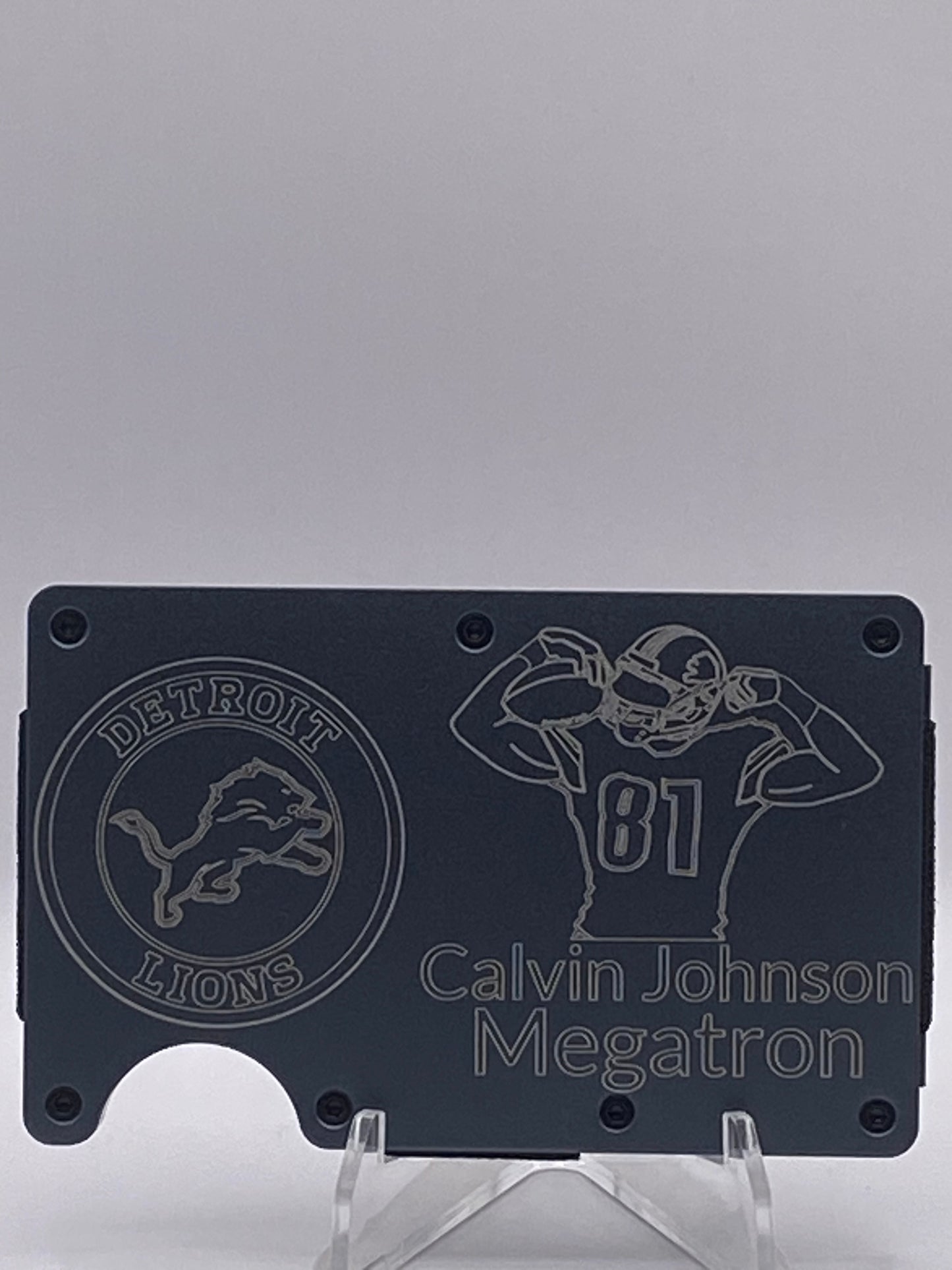 Detroit Lions Calvin Johnson “Megatron” RFID Wallet – 1/1 Custom Engraved Aluminum Money Clip