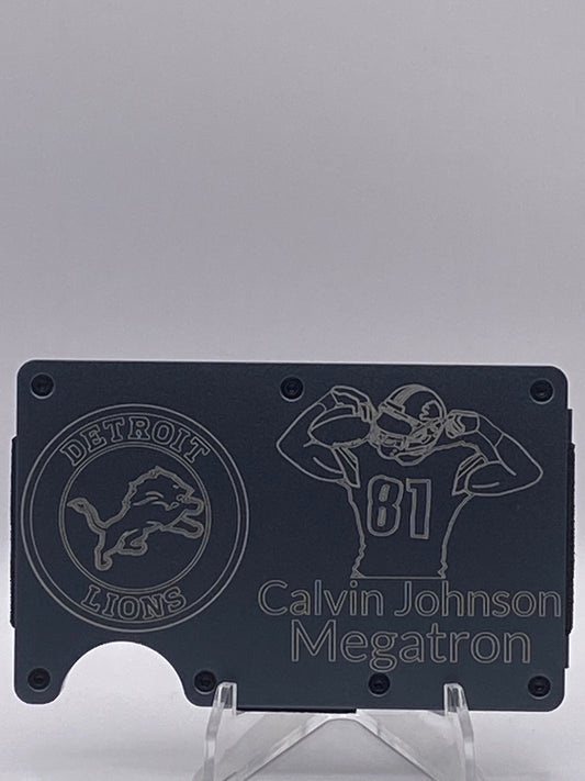 Detroit Lions Calvin Johnson “Megatron” RFID Wallet – 1/1 Custom Engraved Aluminum Money Clip