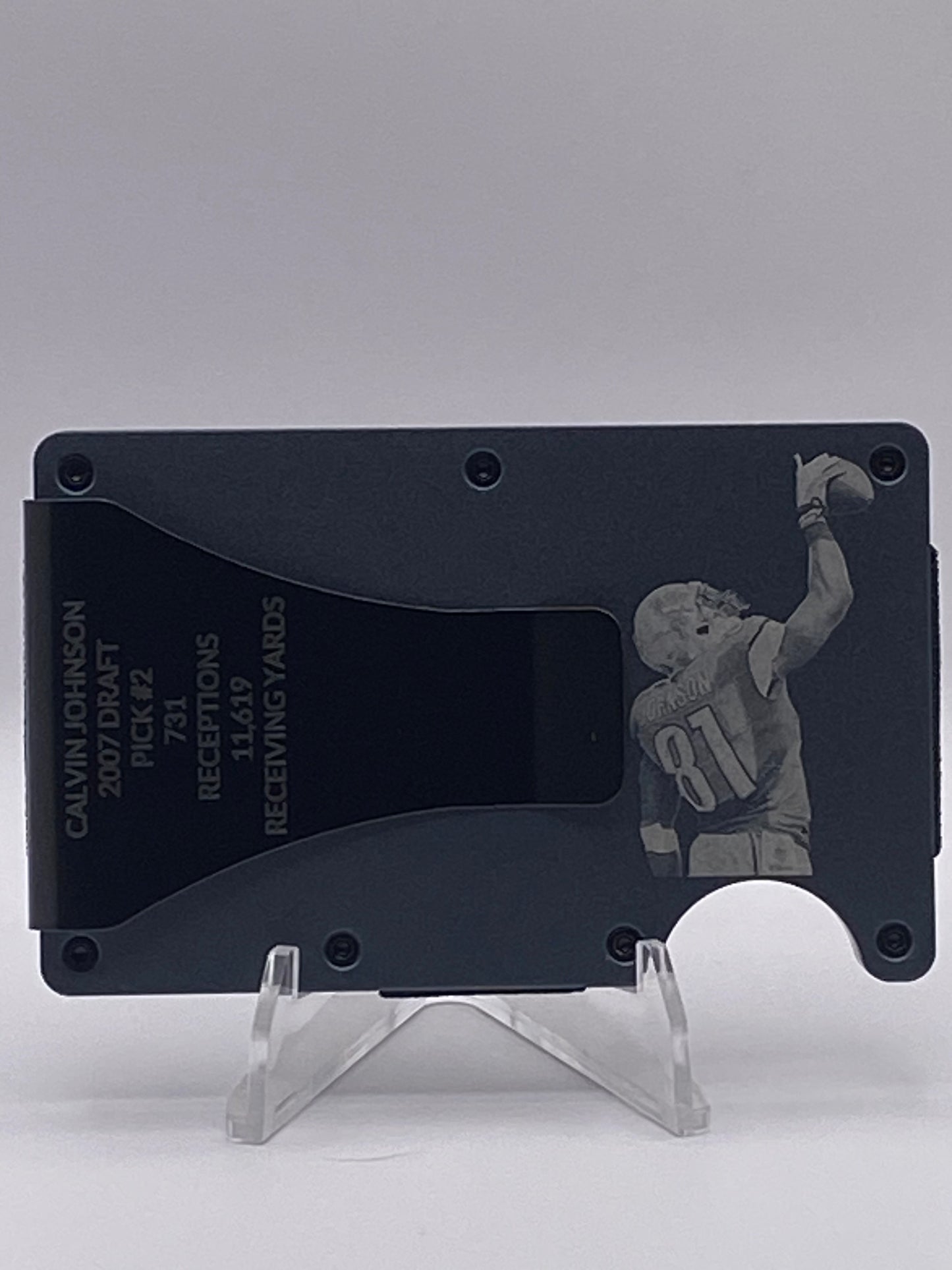 Detroit Lions Calvin Johnson “Megatron” RFID Wallet – 1/1 Custom Engraved Aluminum Money Clip