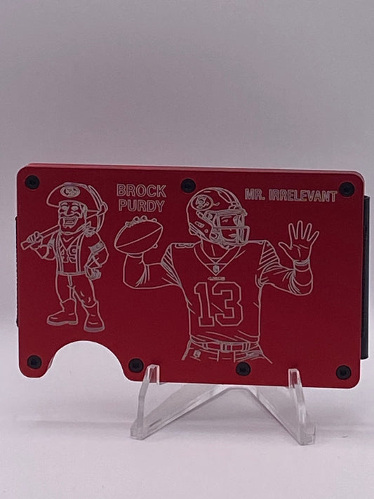 San Francisco 49ers Brock Purdy “Mr. Irrelevant” RFID Wallet – 1/1 Custom Engraved Aluminum Money Clip