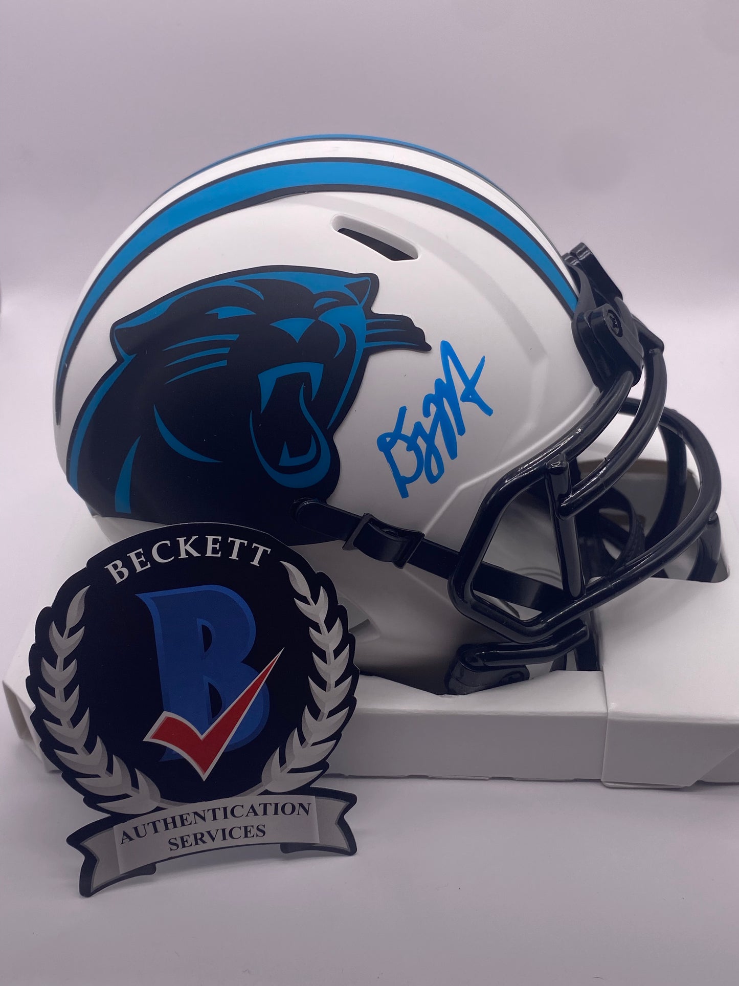 DJ Moore Autographed Carolina Panthers Mini Helmet – Beckett COA