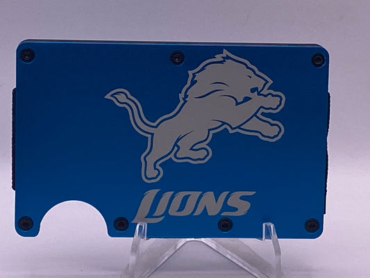 Detroit Lions RFID Wallet – Blue Laser Engraved Aluminum Card Holder